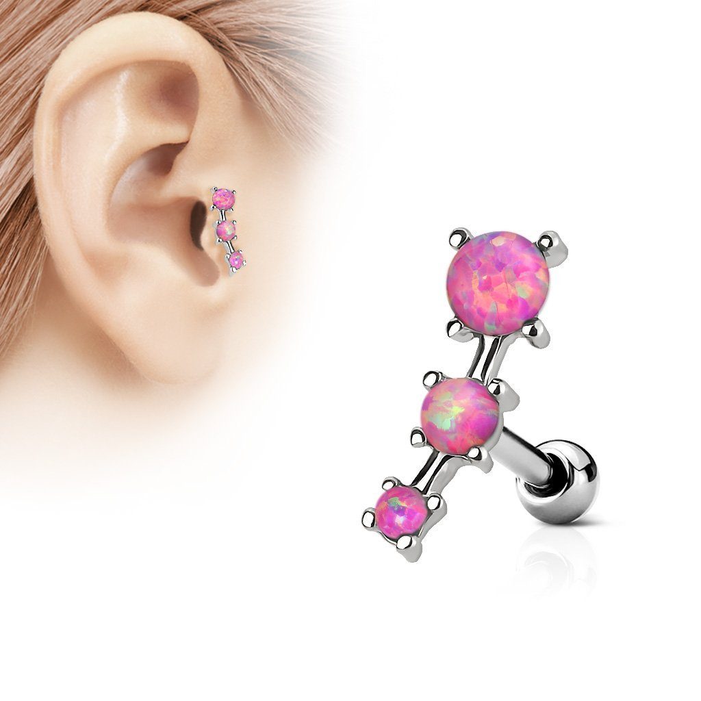 Opal Piercing-Set Stecker Tragus mit Taffstyle Helix Helixpiercing Steinen 3 Ohr mit Piercing Steinen, Pink Cartilage Stecker Knorpel 3 Opal