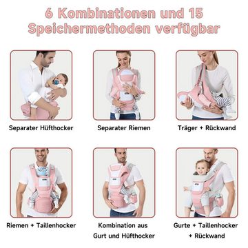 JOEAIS Babytrage Babytrage ab Geburt Baby Carrier for Newborns Tragegurt Tragetasche (für Babys und Kinder von 0 bis 48 Monat (3,5 bis 25 kg), Hüftsitz Baumwolle Kindertrage Dorsal Ventral Verstellbare Kopfstütze