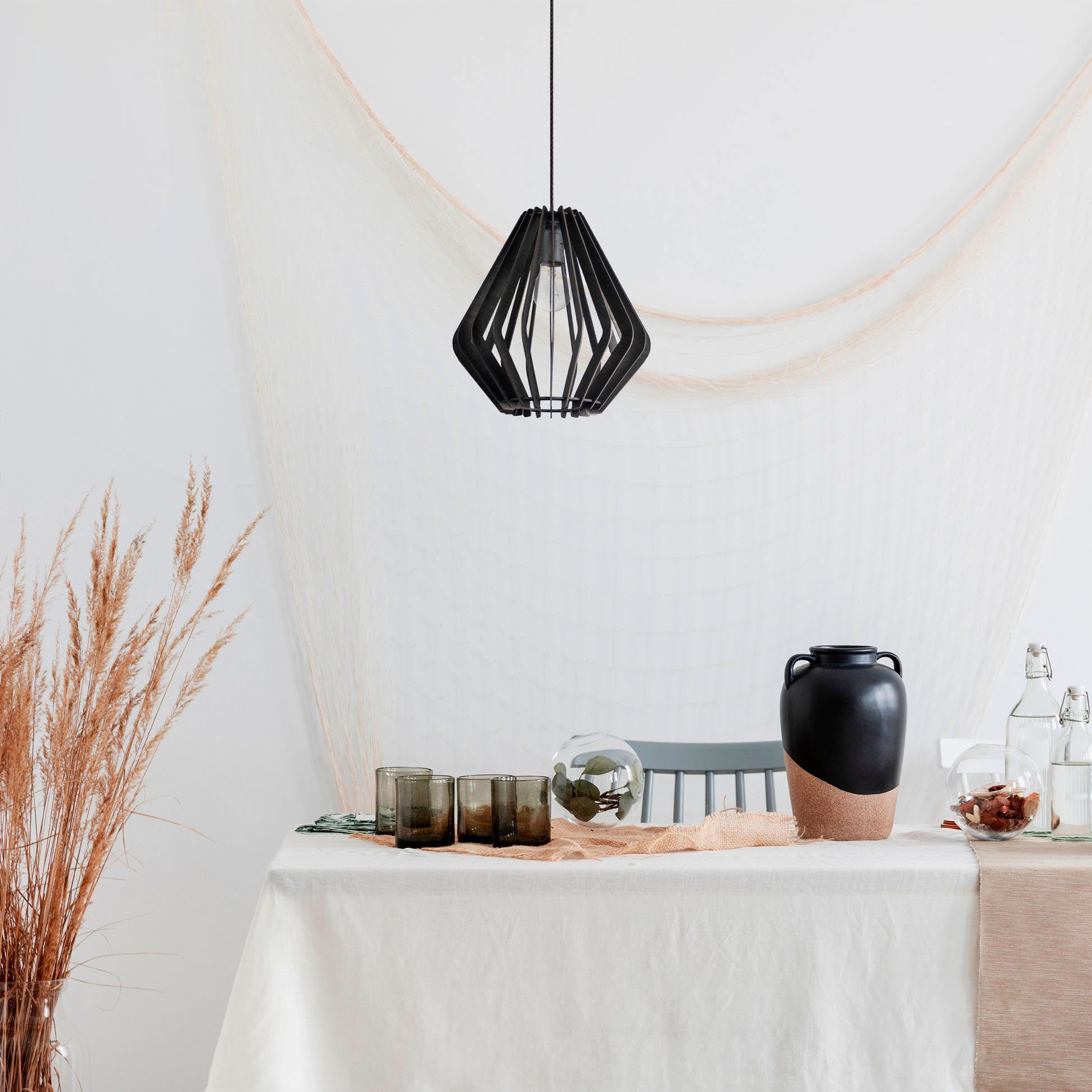 Leuchtmittel, Rustikal Deckenlampe Holz E27 Home KOONI, Esszimmer Boho Pendelleuchte ohne Natur Paco Pendelleuchte Bar