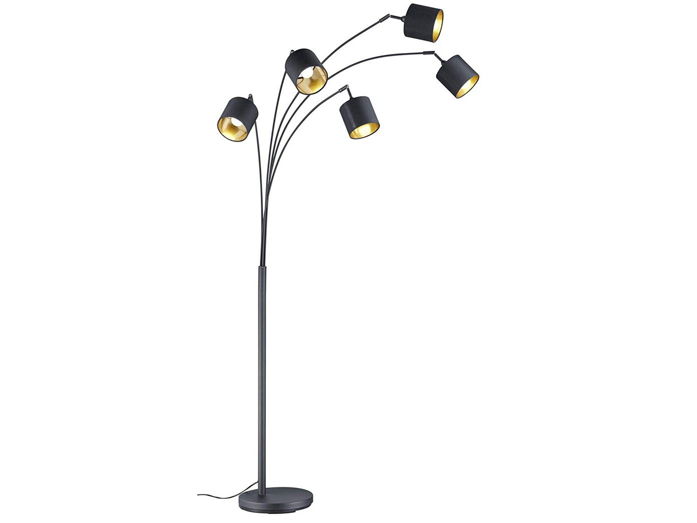 Designer-lampen H moderne Schwarz-Gold 200cm Stehlampe, wechselbar, meineWunschleuchte LED Warmweiß, Große Dimmfunktion, Lampenschirme ausgefallene LED Stoff