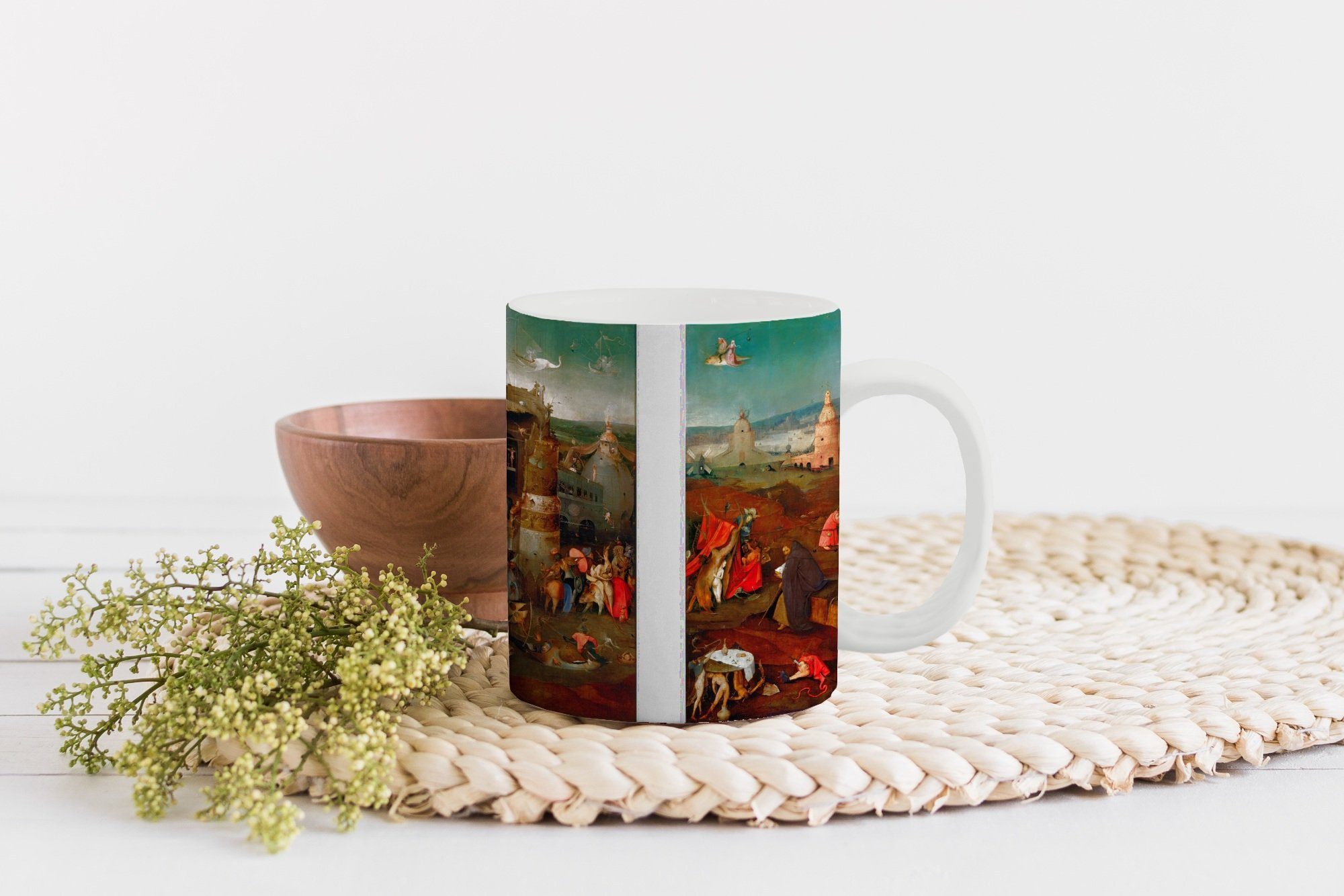 Hieronymus des Kaffeetassen, Heiligen Geschenk Keramik, Gemälde Versuchung Bosch, Teetasse, Becher, MuchoWow Tasse von Antonius - Teetasse,