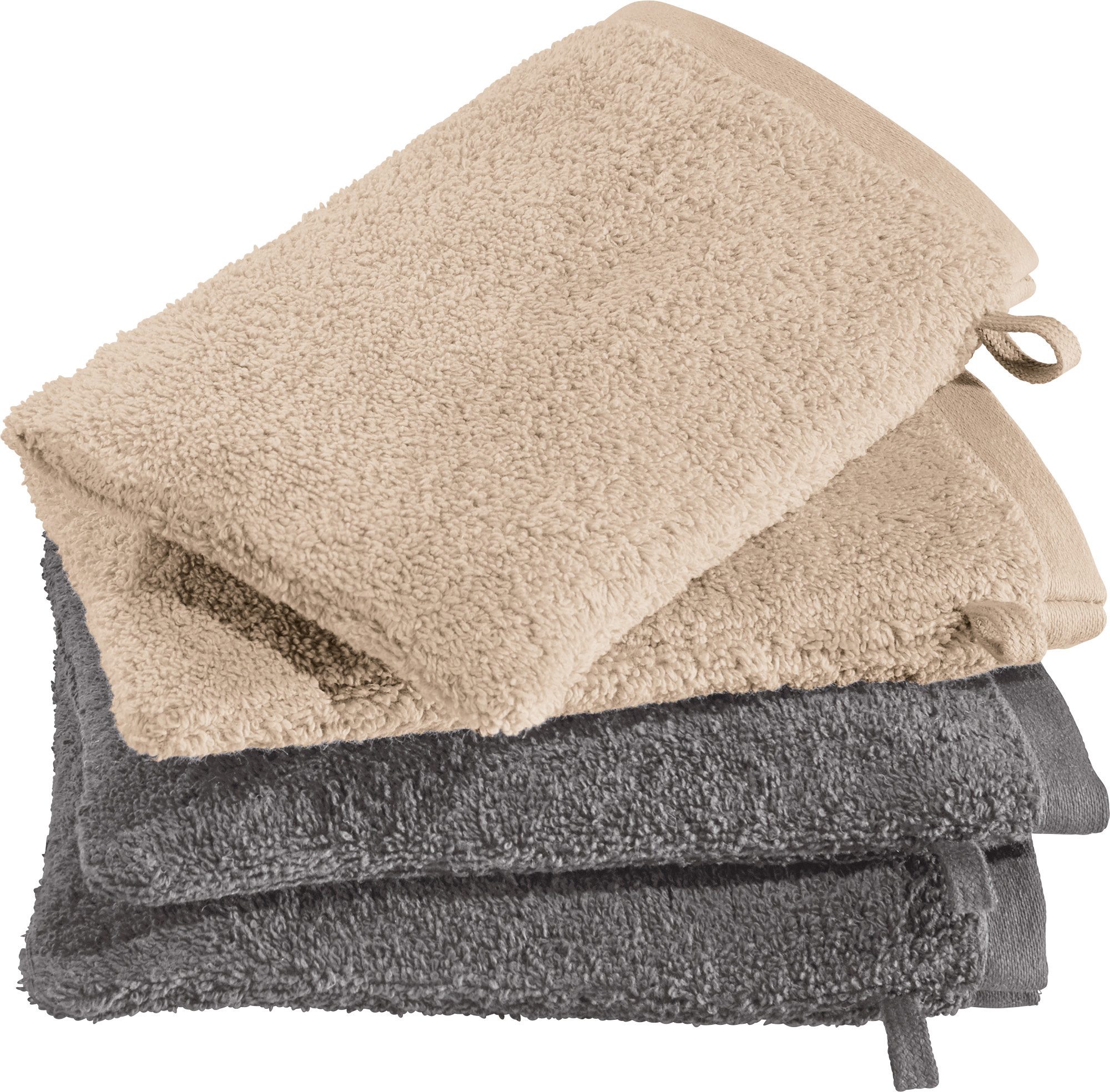 Erwin Müller Waschhandschuh Waschhandschuhe "Bühl" 4er-Pack, Frottier, Walk-Frottier Uni