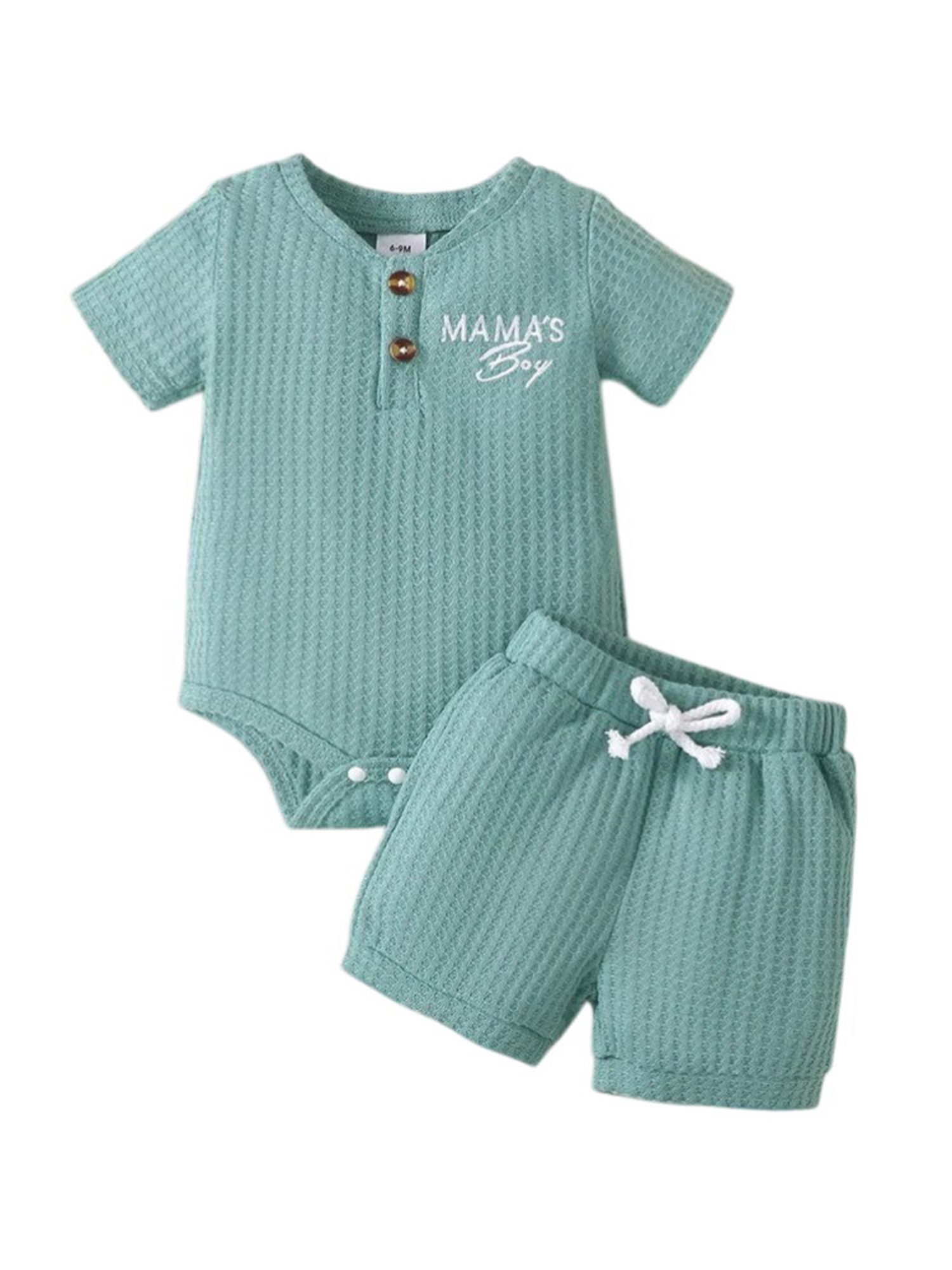 Gluckids Shirt & Shorts Kurzarm-Outfit für Jungen, Strampler und Shorts, aus Waffelstrickstoff (Set, 2-tlg) Sommer Stickerei Babykleidung, lässig, für Alltag, Hause, Ausflüge