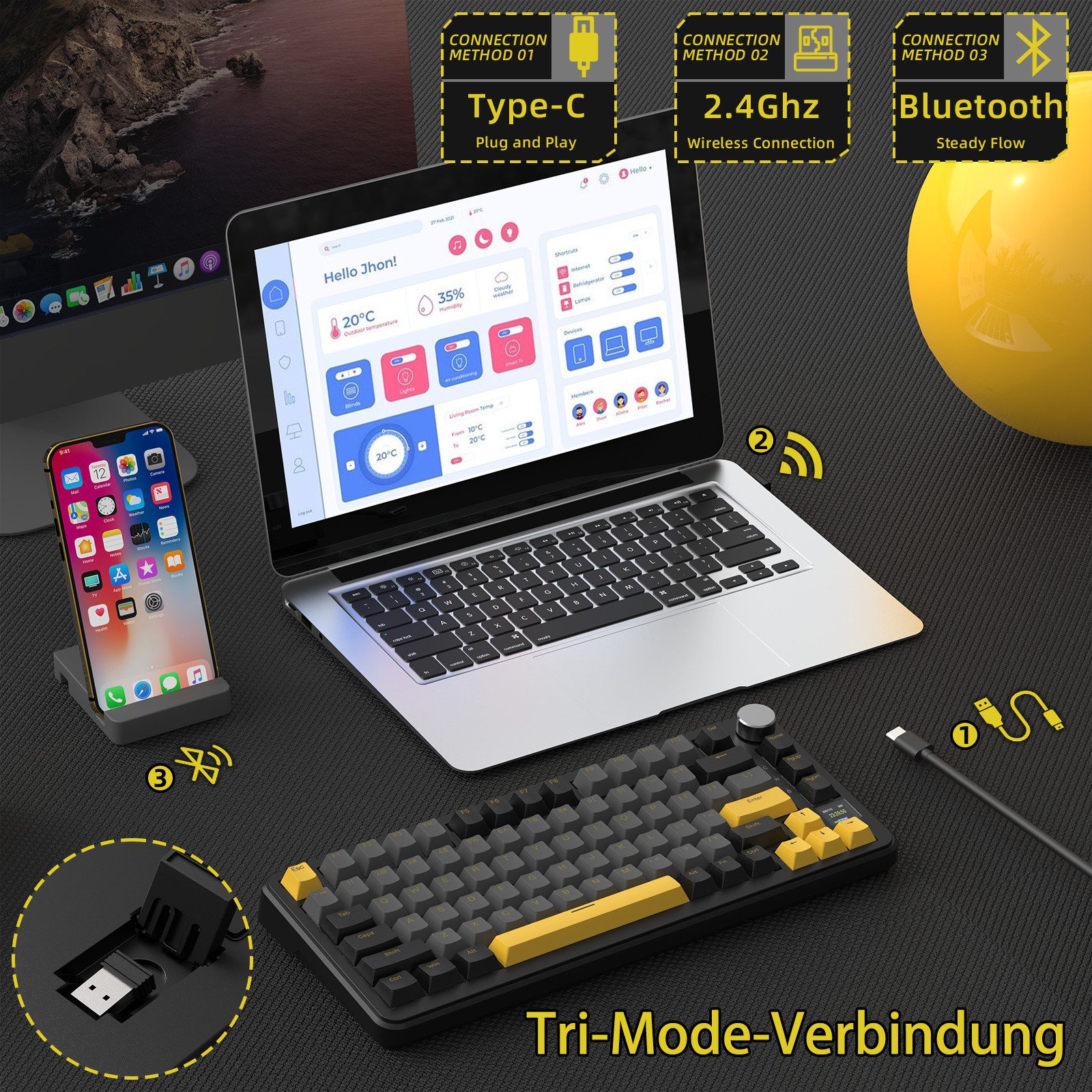 ATTACK SHARK X85PRO Mechanische Tastatur mit drei Modi,TFT-Bildschirm Gaming-Tastatur (75 % CNC-Knopf, 5-lagige Polsterung, Hot-Swap-Linearschalter, RGB)