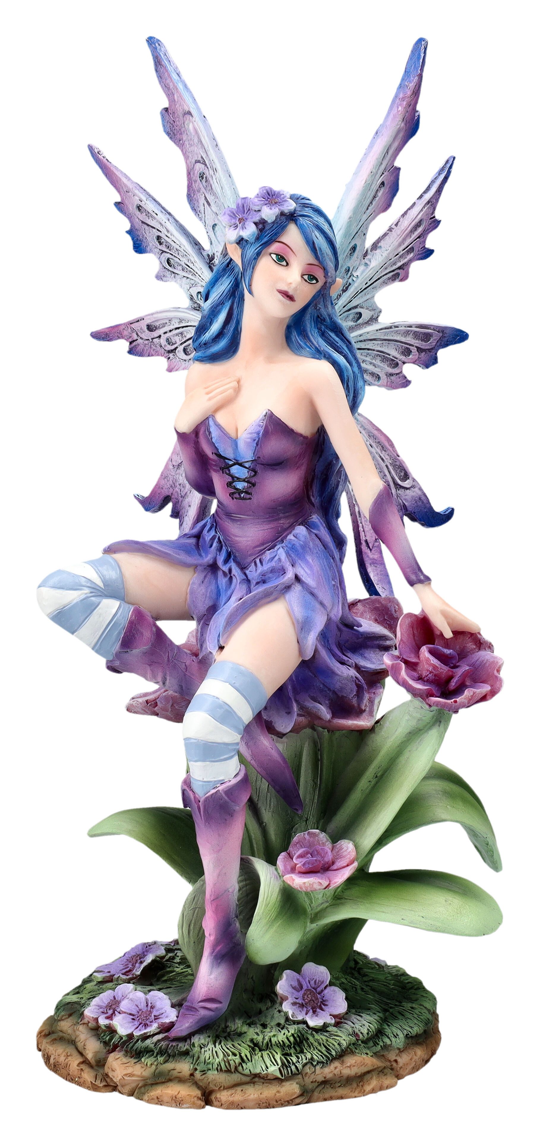 Figuren Shop GmbH Fantasy-Figur Elfenfigur - Violetta mit Blumen - Fantasy Dekofigur Elfe Fee Deko
