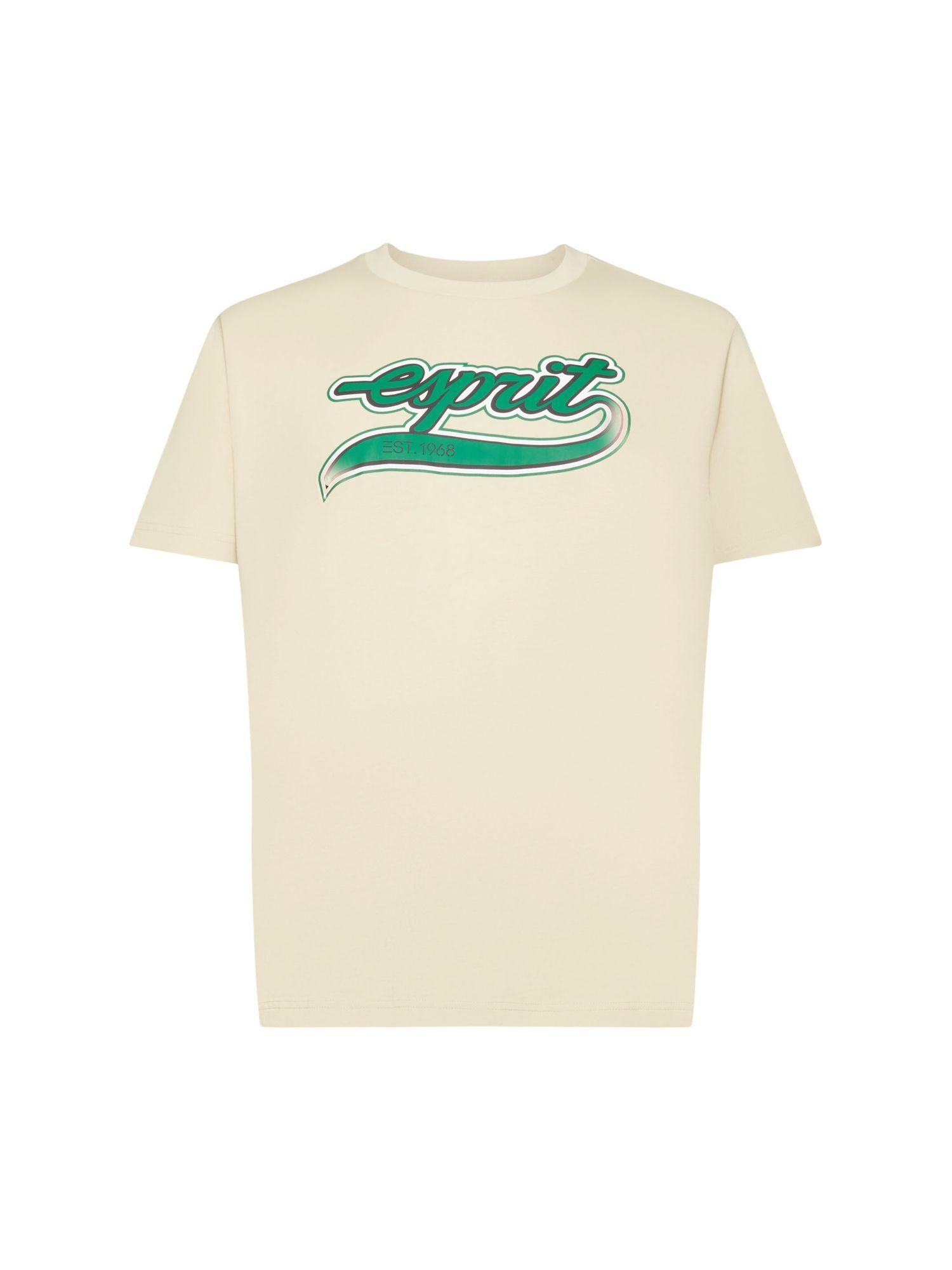 Esprit Langarmshirt Retro-T-Shirt aus Baumwolle mit Logo (1-tlg) BEIGE