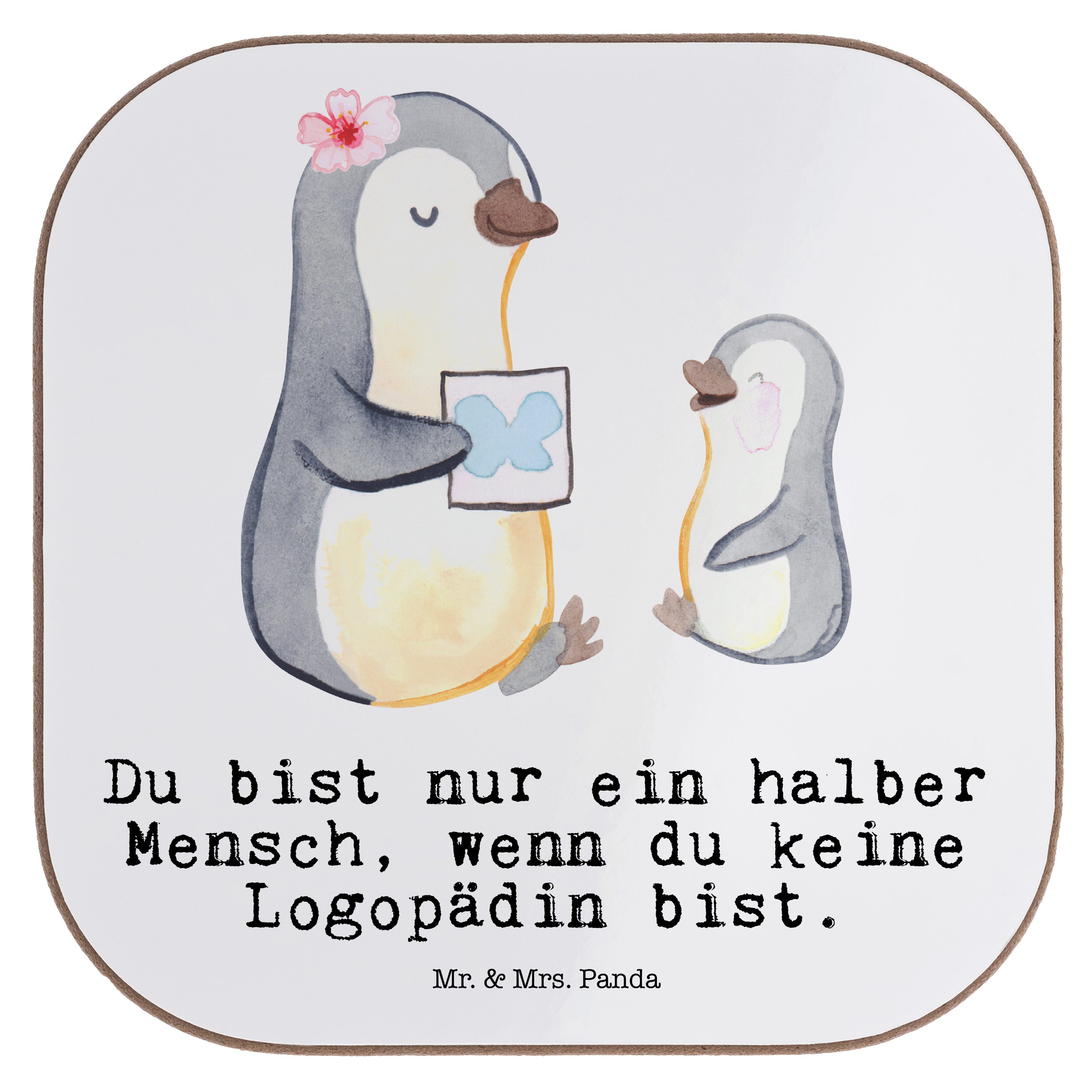 Mr. & Mrs. Panda Getränkeuntersetzer Logopädin mit Herz - Weiß - Geschenk, Ausbildung, Bierdeckel, Unterse, 1-tlg.