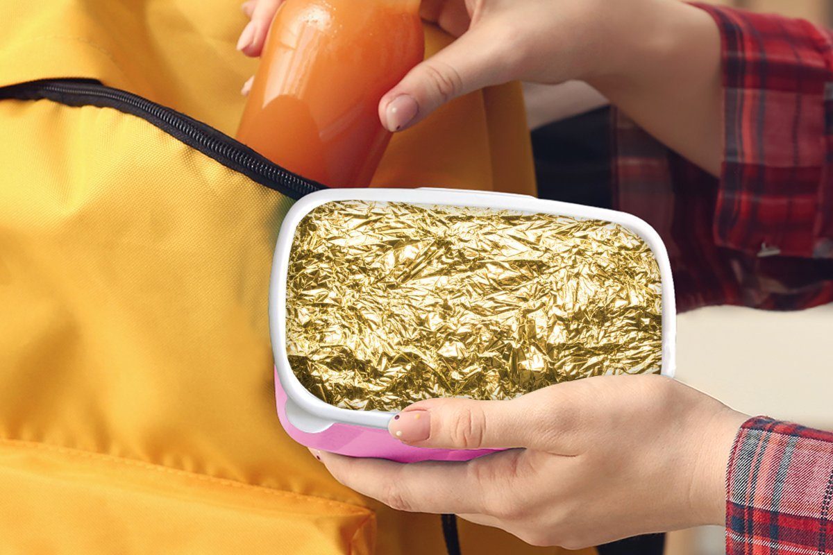 Brotbox rosa Textur, Kunststoff, mit Kinder, MuchoWow Mädchen, Goldfolie faltiger Snackbox, Lunchbox Brotdose Kunststoff Erwachsene, für (2-tlg),