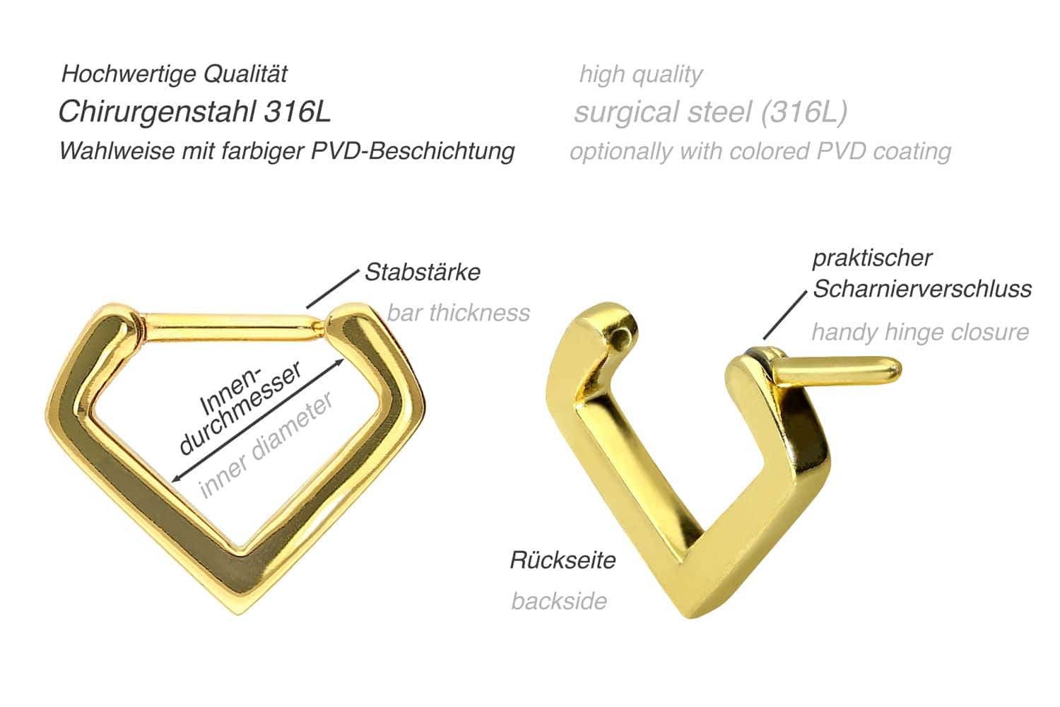 PIERCINGLINE Nasenpiercing Chirurgenstahl Clicker V-FORM Ohrpiercing Septum Nase (Clicker, 1-tlg), Ohrpiercing für Conch, Helix, Tragus, Daith, Lobe