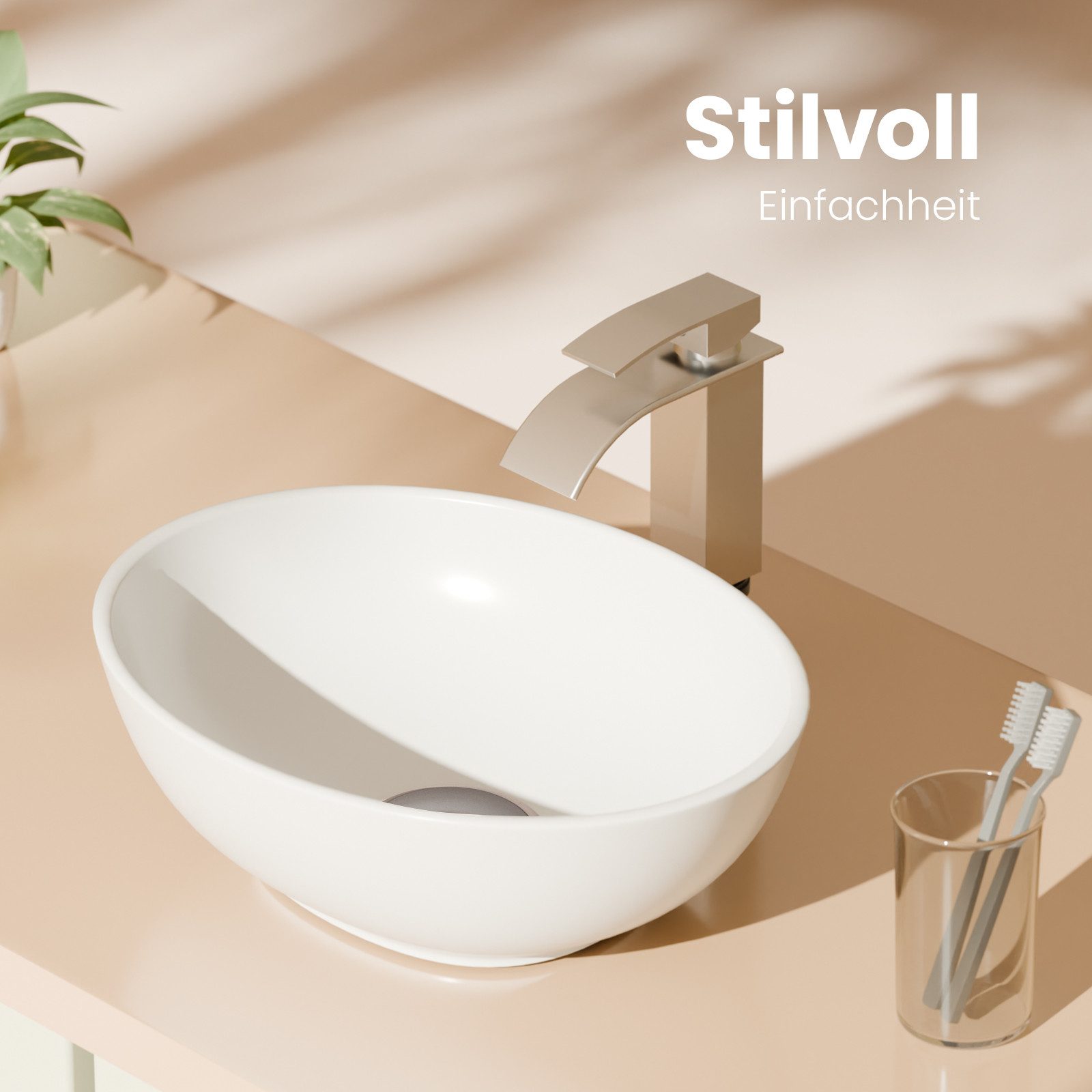 EMKE Aufsatzwaschbecken Oval Handwaschbecken mit Nano Beschichtung für Gäste WC Waschschüssel (Packung)