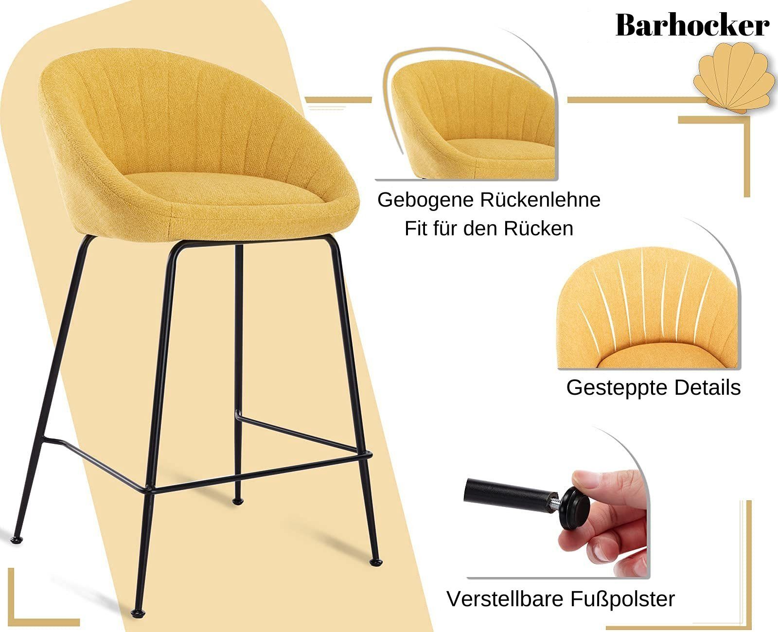 WAHSON OFFICE CHAIRS Barhocker 2er Set Barstuhl aus Stoff Tresenhocker