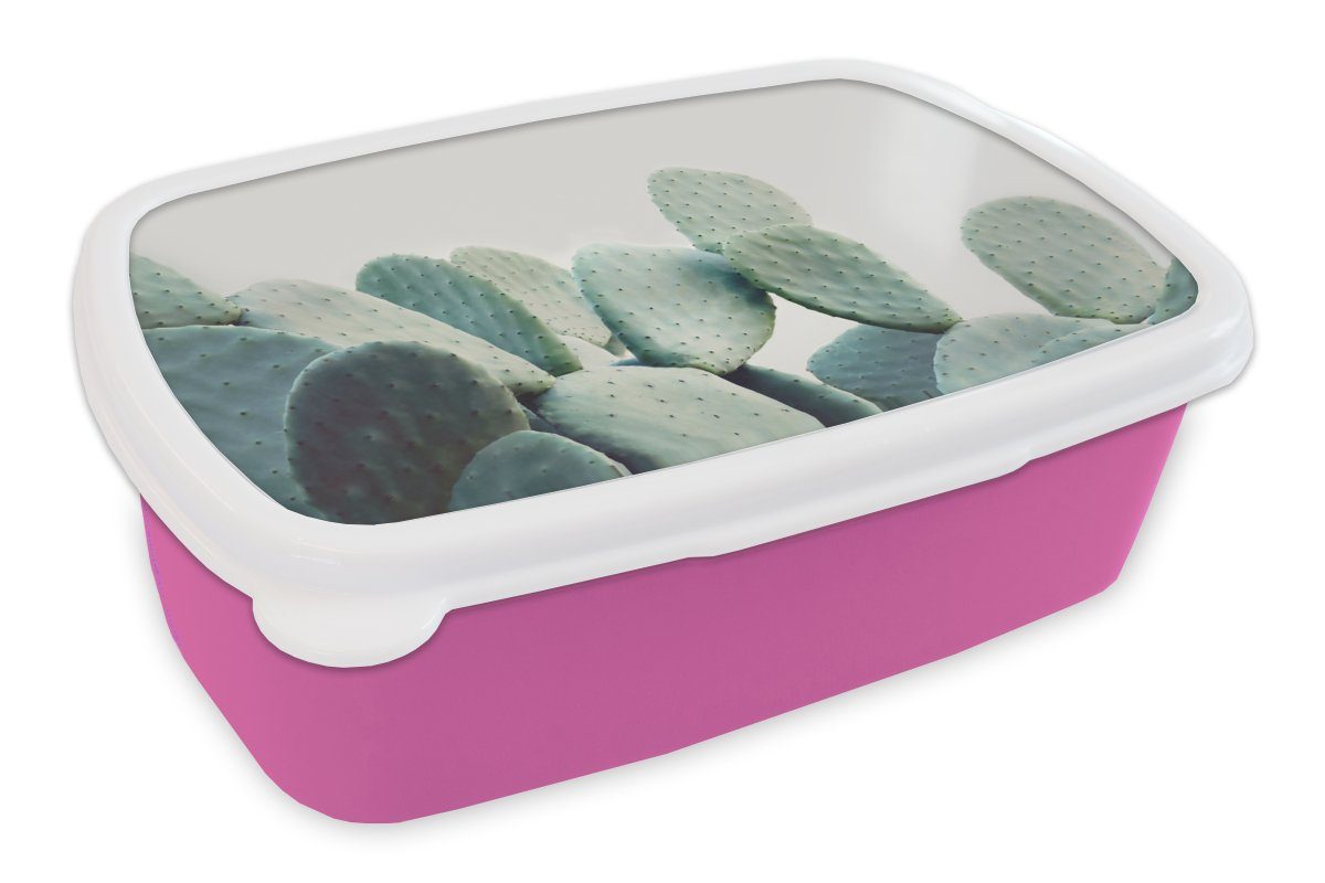 MuchoWow Lunchbox Kaktus - Grün - Pflanze - Natur, Kunststoff, (2-tlg), Brotbox für Erwachsene, Brotdose Kinder, Snackbox, Mädchen, Kunststoff rosa
