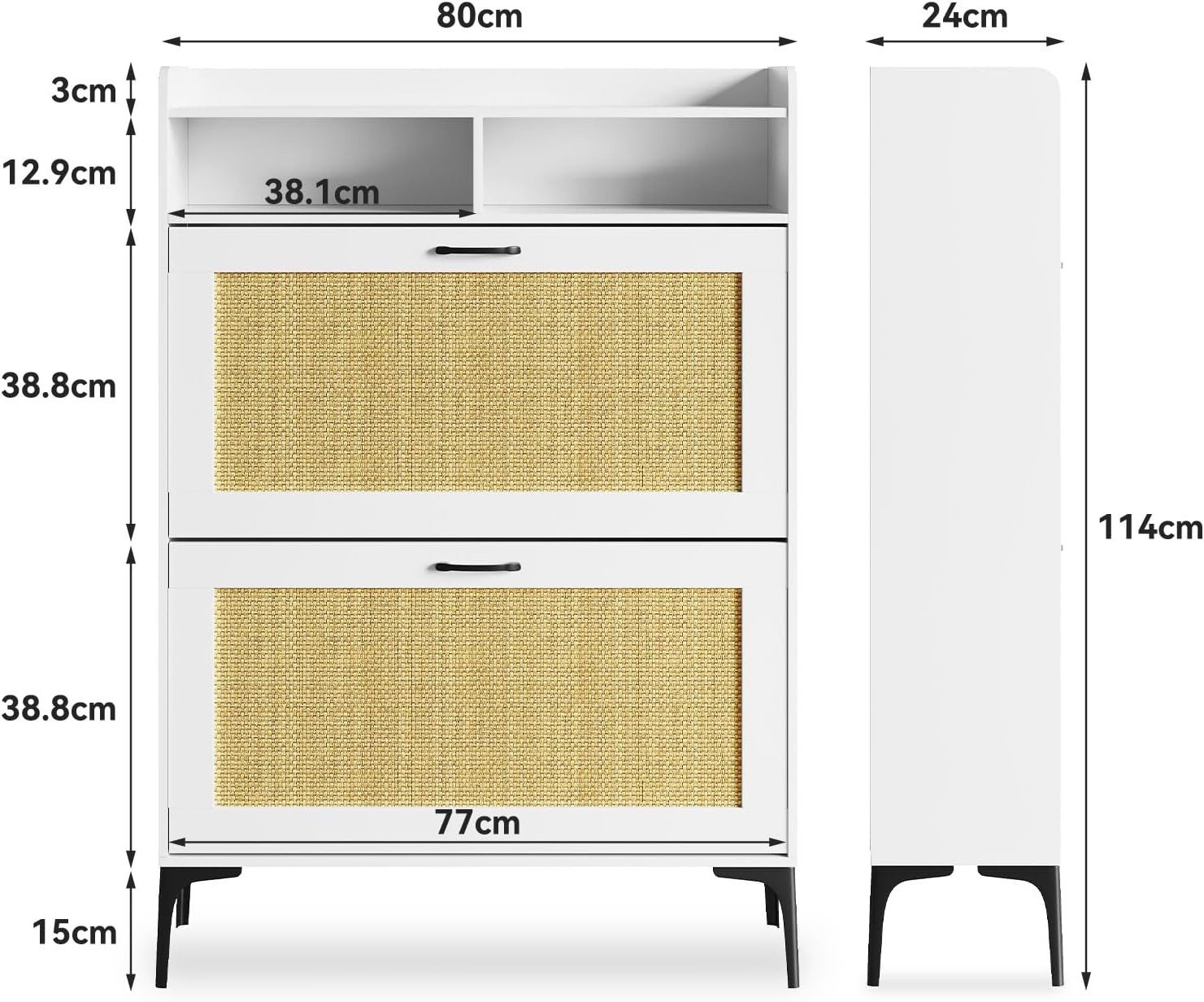 OUNUO Schuhschrank mit Rattan-Dekoration, 2 klappbare günstig online kaufen