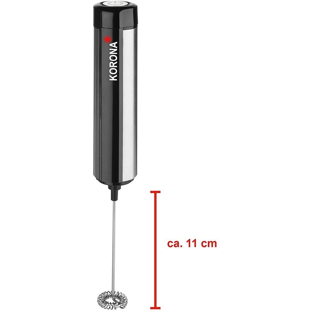 KORONA Milchaufschäumer tragbarer Milchaufschäumer 18010, Batteriebetrieben, mit Abdeckkappe, Edelstahl-Rührstab, Batterien inklusive, Farbe: Edelstahl / Schwarz