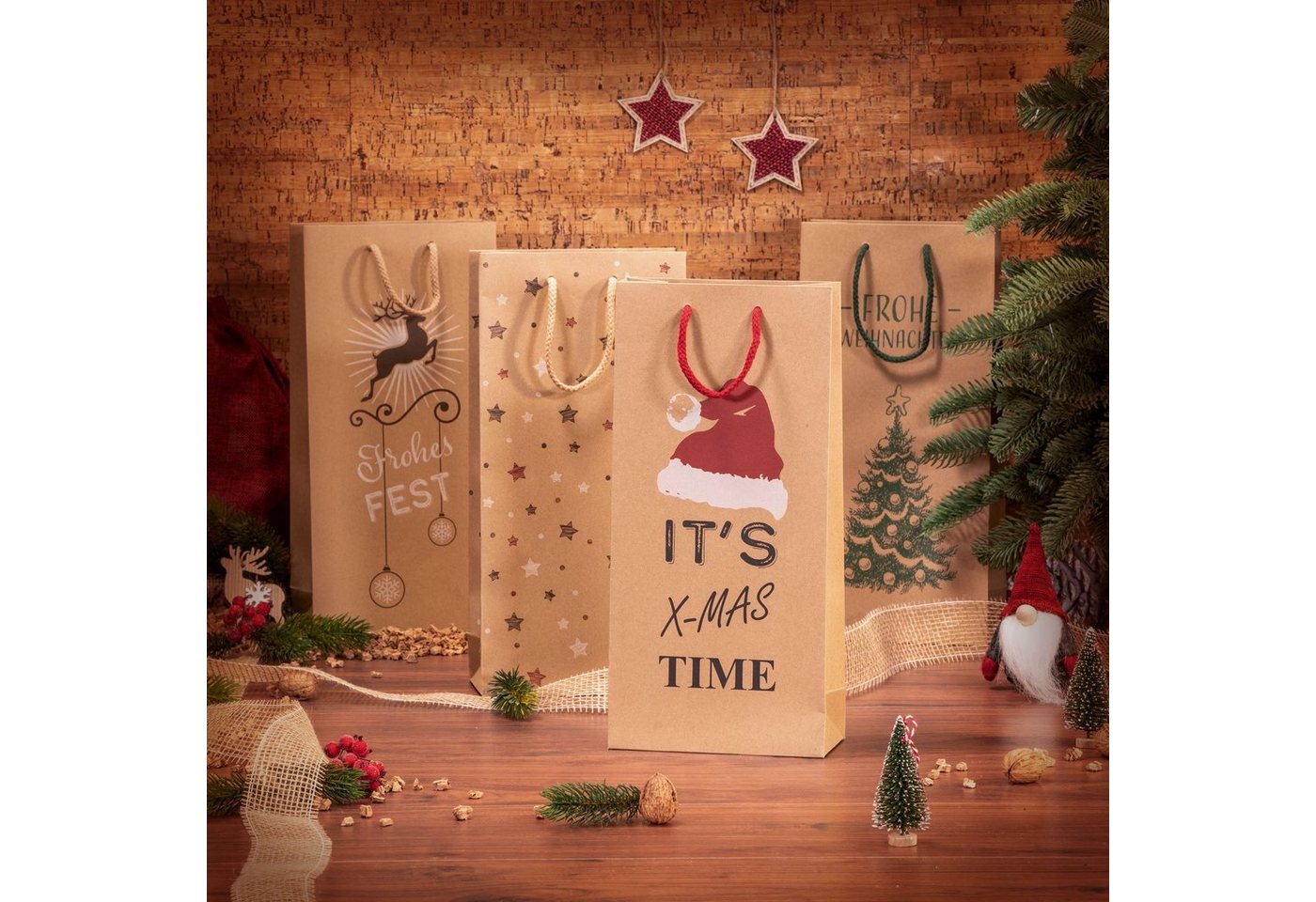 Thumbnail - KK Verpackungen Geschenkbox (1000 St), Tragetasche 2 Flaschen 170x85x360 mm Kraftpapier Weihnachten Natur