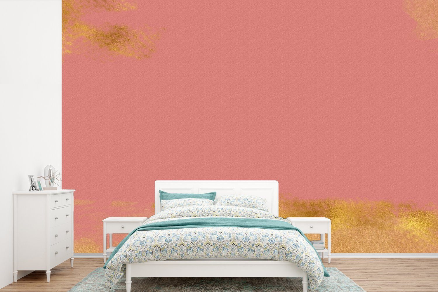 MuchoWow Fototapete Muster - Rosa - Gold, Matt, bedruckt, (6 St), Wallpaper für Wohnzimmer, Schlafzimmer, Kinderzimmer, Vinyl Tapete