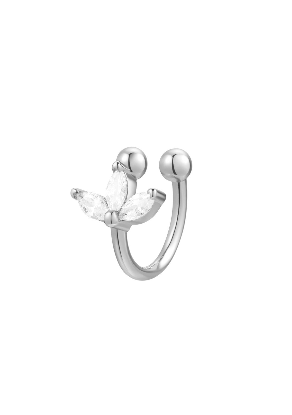 Ohrklemme Fake Ohrring Blume Zirkonia, Damen Ear Cuff 18K Roségold Vergoldet