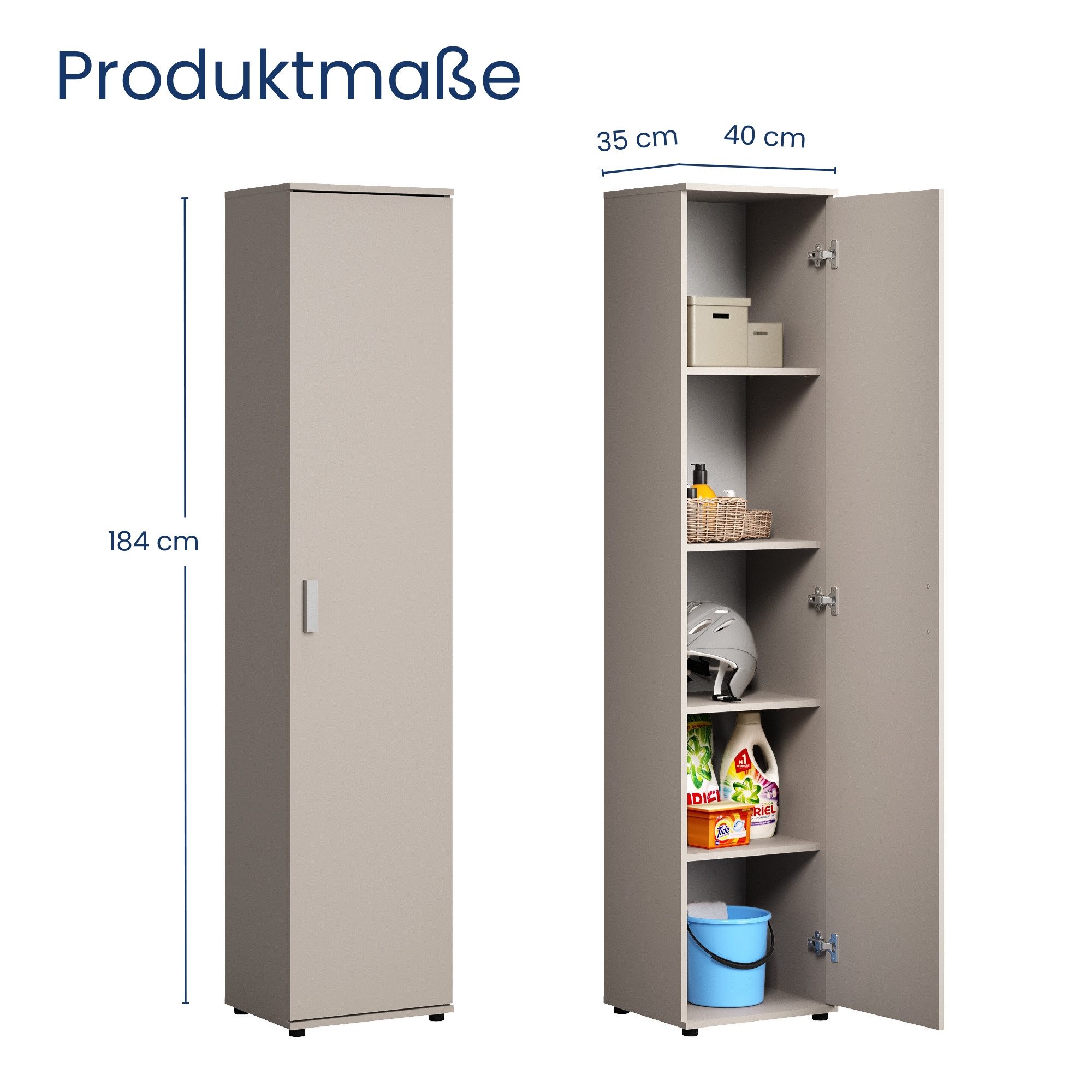 Home Collective Mehrzweckschrank Schmaler Schrank 40 cm breit mit 1 Tür & 4 günstig online kaufen