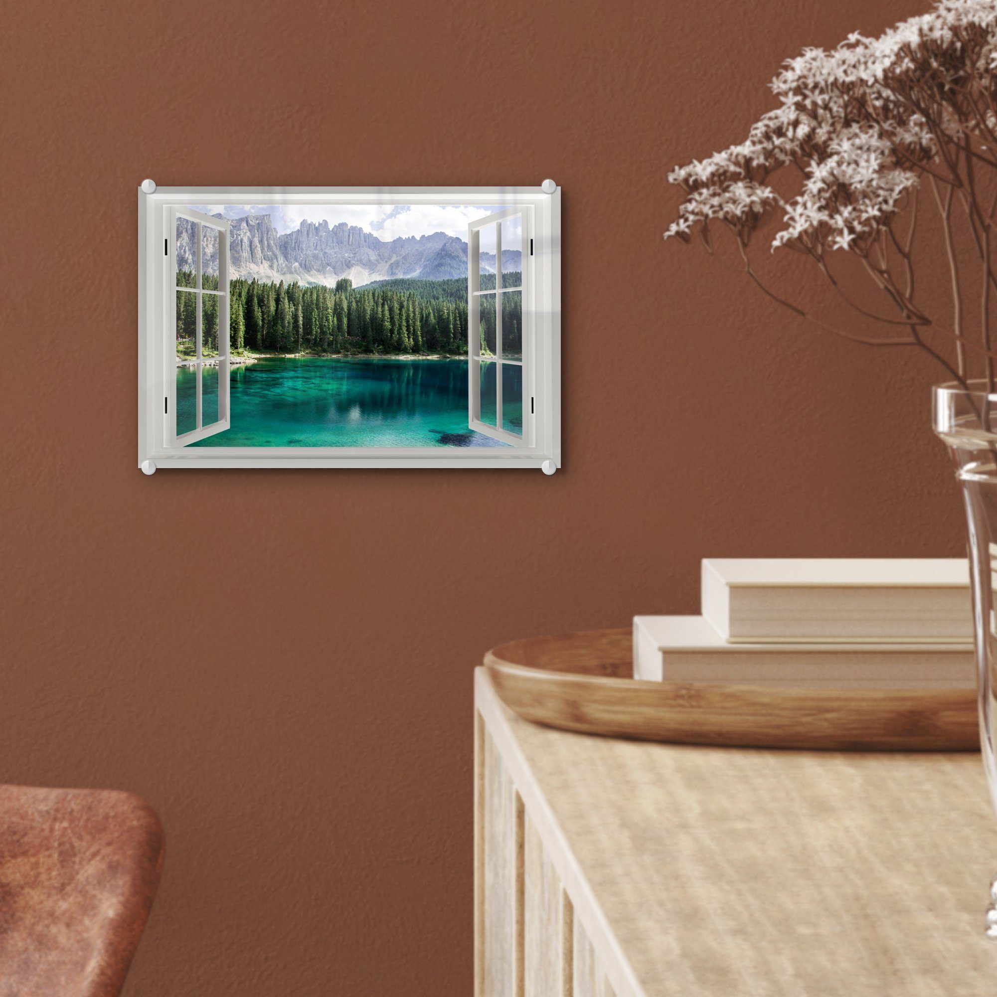 Bäume - Glas St), Glasbilder (1 - auf Foto MuchoWow auf Wasser, Wandbild Wanddekoration Glas - Aussicht Acrylglasbild - - Bilder