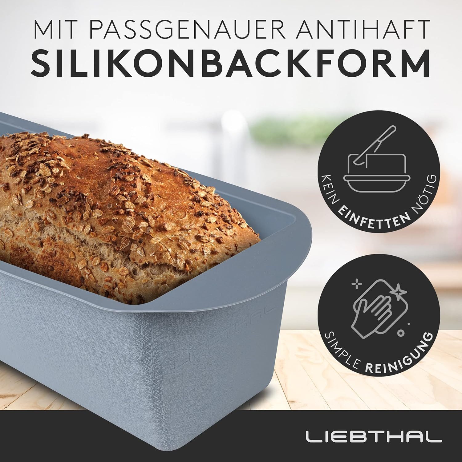 Liebthal Brotbackform aus Gusseisen - mit Deckel, eingebrannt, Silikoneinlage, 3,5L, Silikongriffe, für alle Herdarten