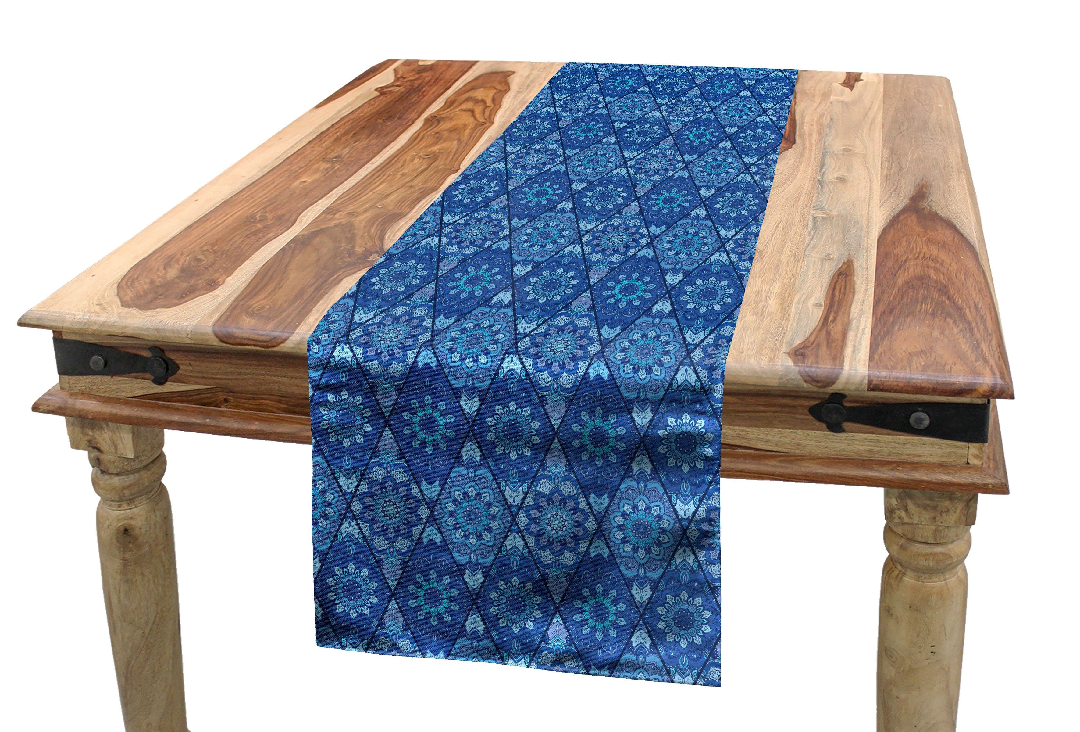 Dekorativer Mandala Küche Tischläufer, Tischläufer Blauer Floral Rechteckiger Abakuhaus Rhombus Esszimmer Boho