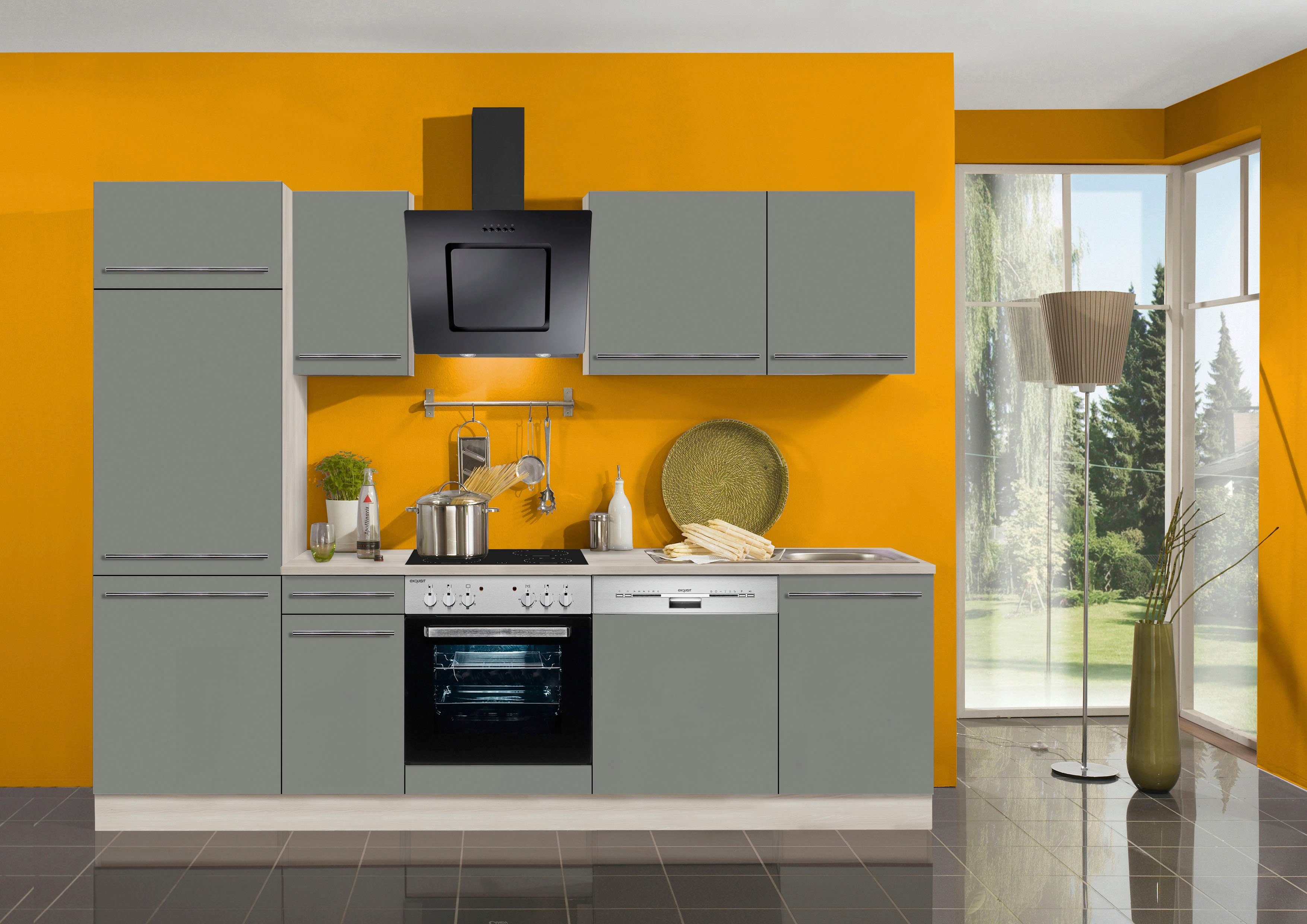 OPTIFIT Küchenzeile Bern, Breite 270 wahlweise grau basaltgrau/akazie-akazie basaltgrau | E-Geräten cm, gedämpfte | Türen, mit
