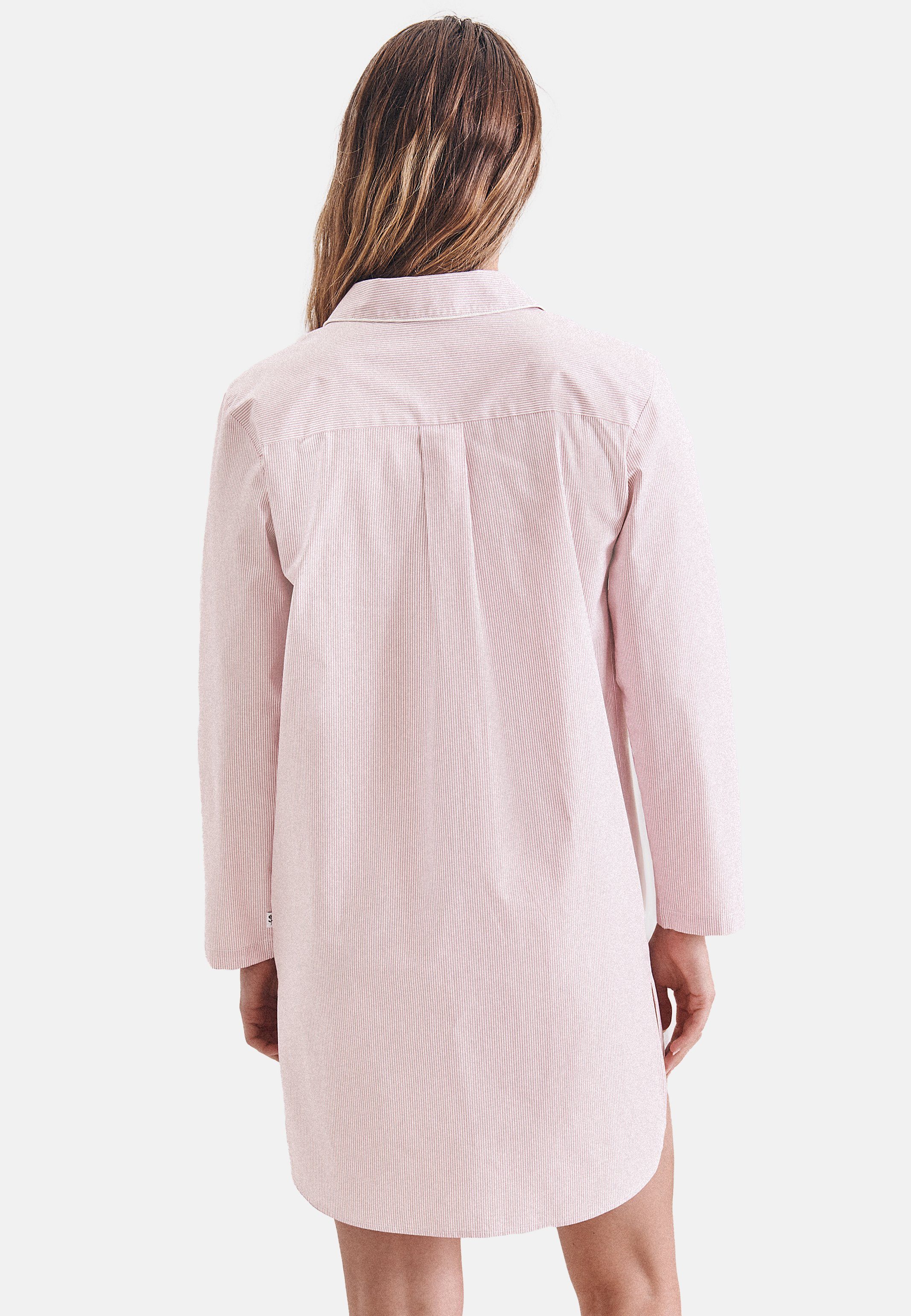 seidensticker - Baumwolle - Rose Dusty Nachthemd Durchgehende Knopfleiste (1-tlg) lang Stripes Nachthemd Classic