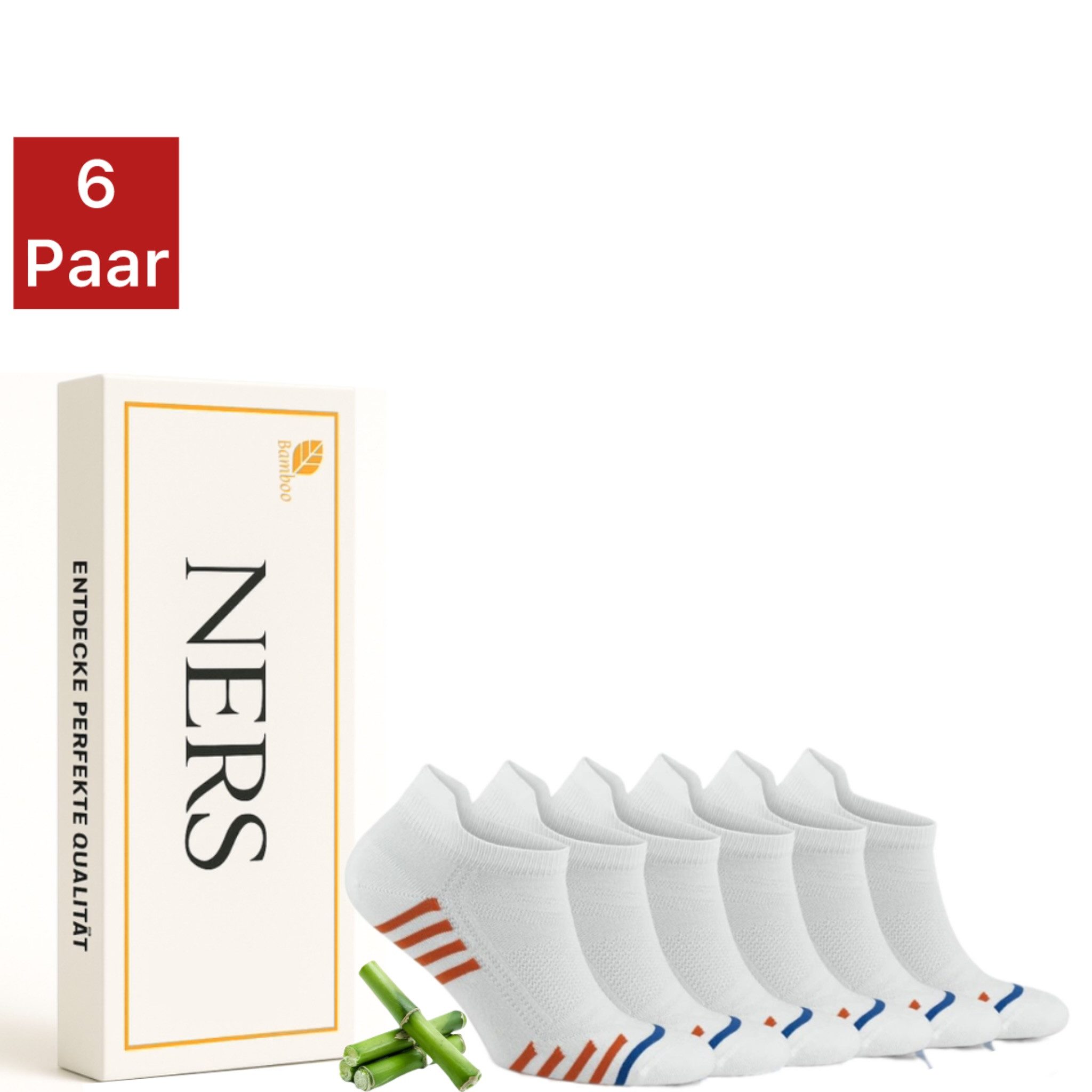 NERS Sneakersocken (6 Paar) aus Bambus für Damen und Herren, ohne Naht, Gegen Schweißfüße (6-Paar, 6 Paar) Premium Sneaker Socken mit Komfortbund – Atmungsaktiv & Weich – In Box