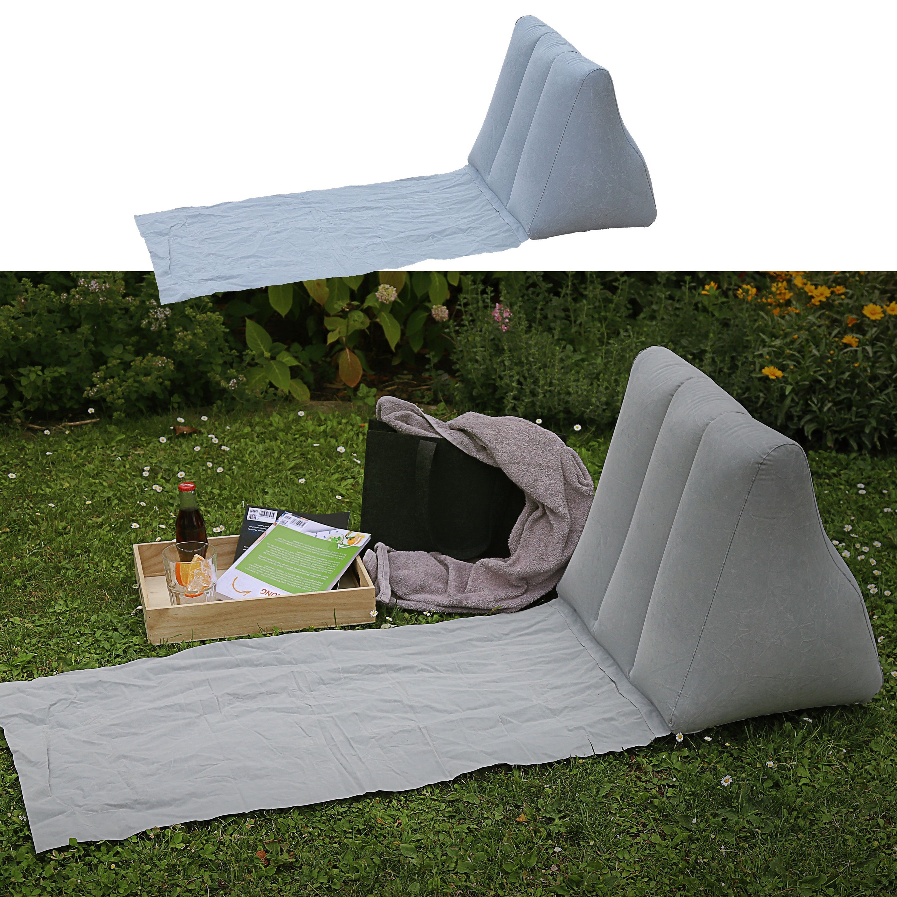 CEPEWA Campingliege Strandmatte Rückenkissen aufblasbar grau günstig online kaufen
