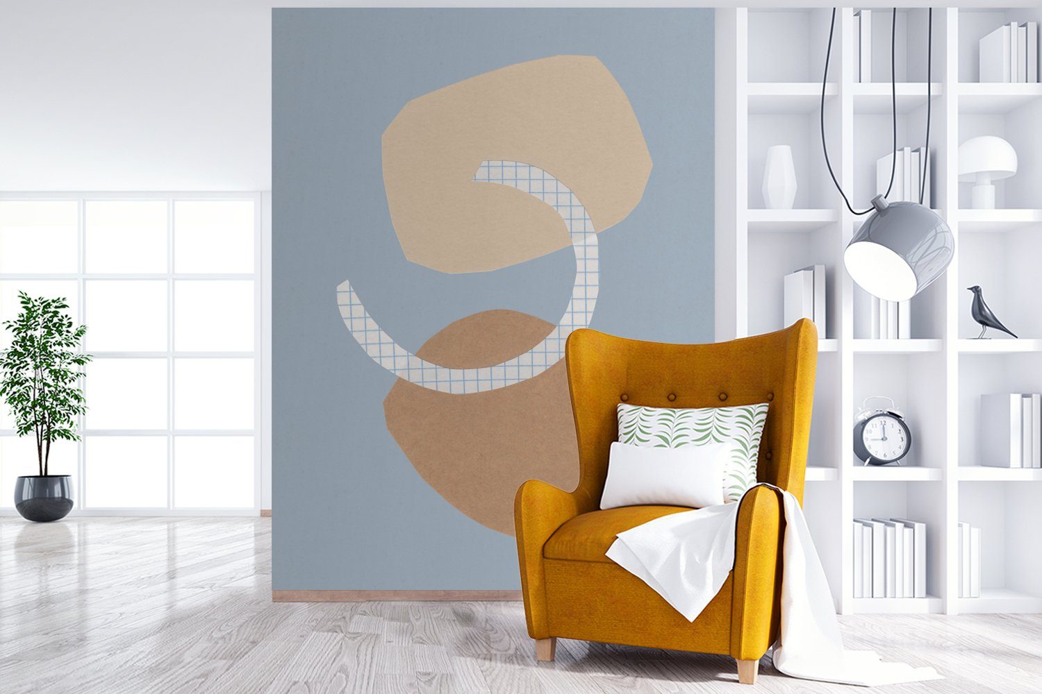 - Matt, Tapete Pastell Blau St), (4 Wandtapete Wohnzimmer, bedruckt, Montagefertig Vinyl Fototapete - MuchoWow Abstrakt, Quadrate - Formen - für