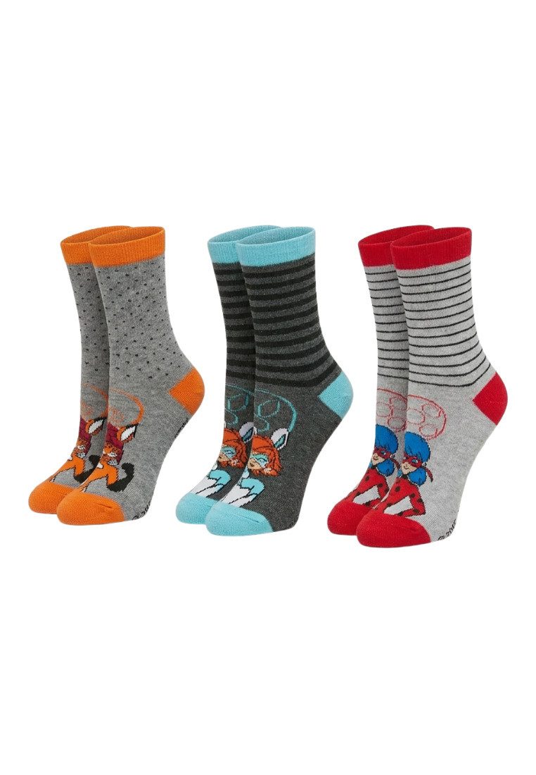 ONOMATO! Socken Miraculous Ladybug Mädchen Socken 3er Pack Rena Rouge BunnyX (3-Paar)