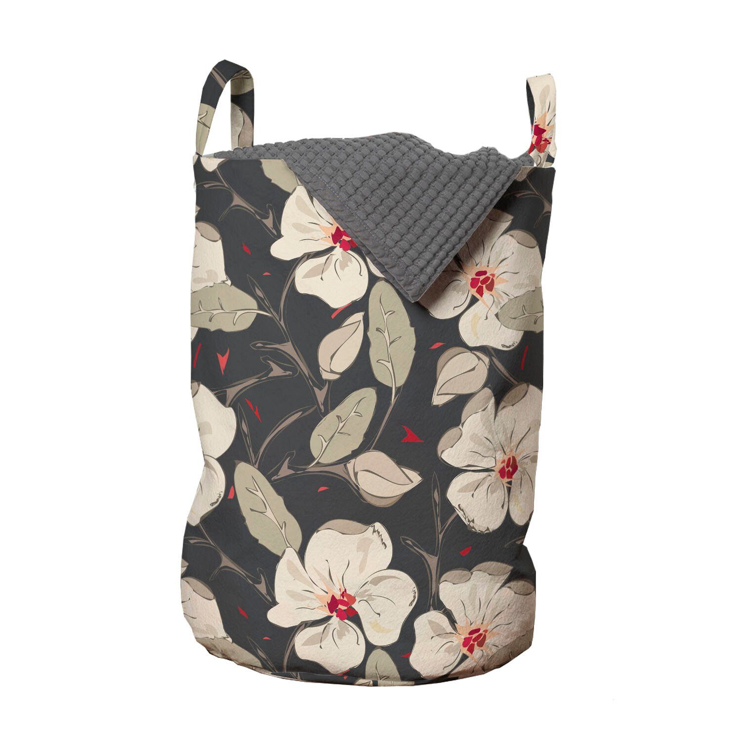 Abakuhaus Wäschesäckchen Wäschekorb mit Griffen für Kordelzugverschluss Natur Mohnblu Blumen Waschsalons