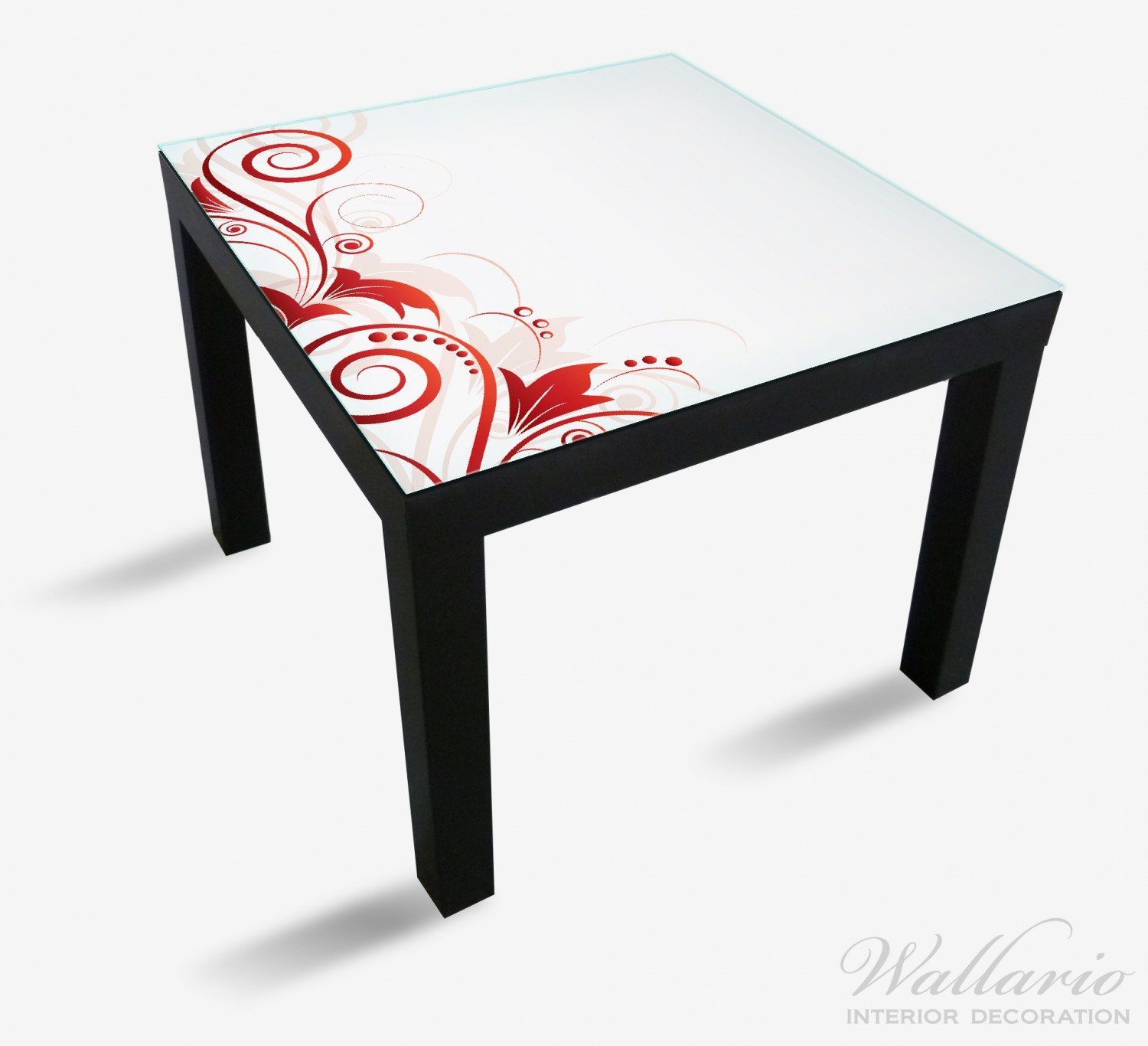 geeignet (1 St), Wallario Tischplatte Tisch Ikea Lack Abstrakte rote Blumenschnörkel für