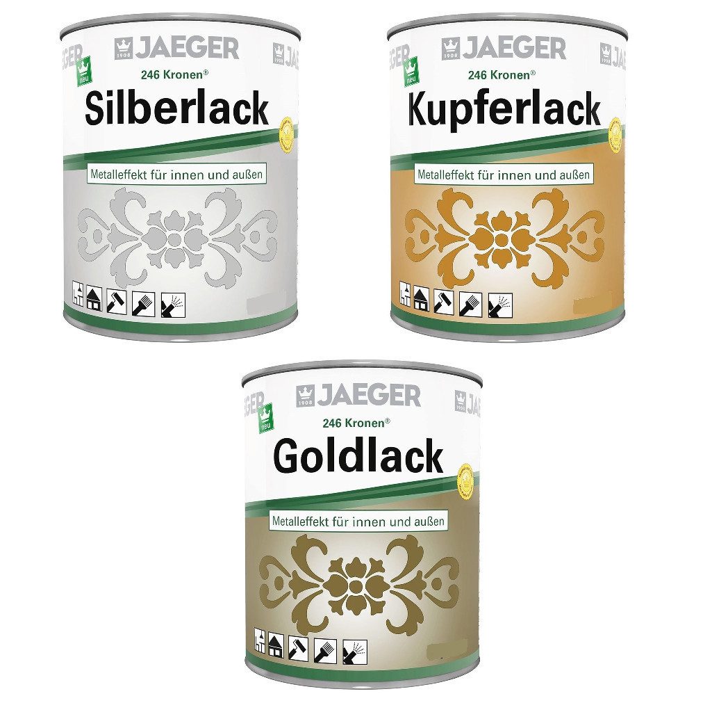 Jaegerlacke Metallglanzfarbe Metallic-Lack 246, glänzende Lackfarbe in Gold, Silber und Kupfer