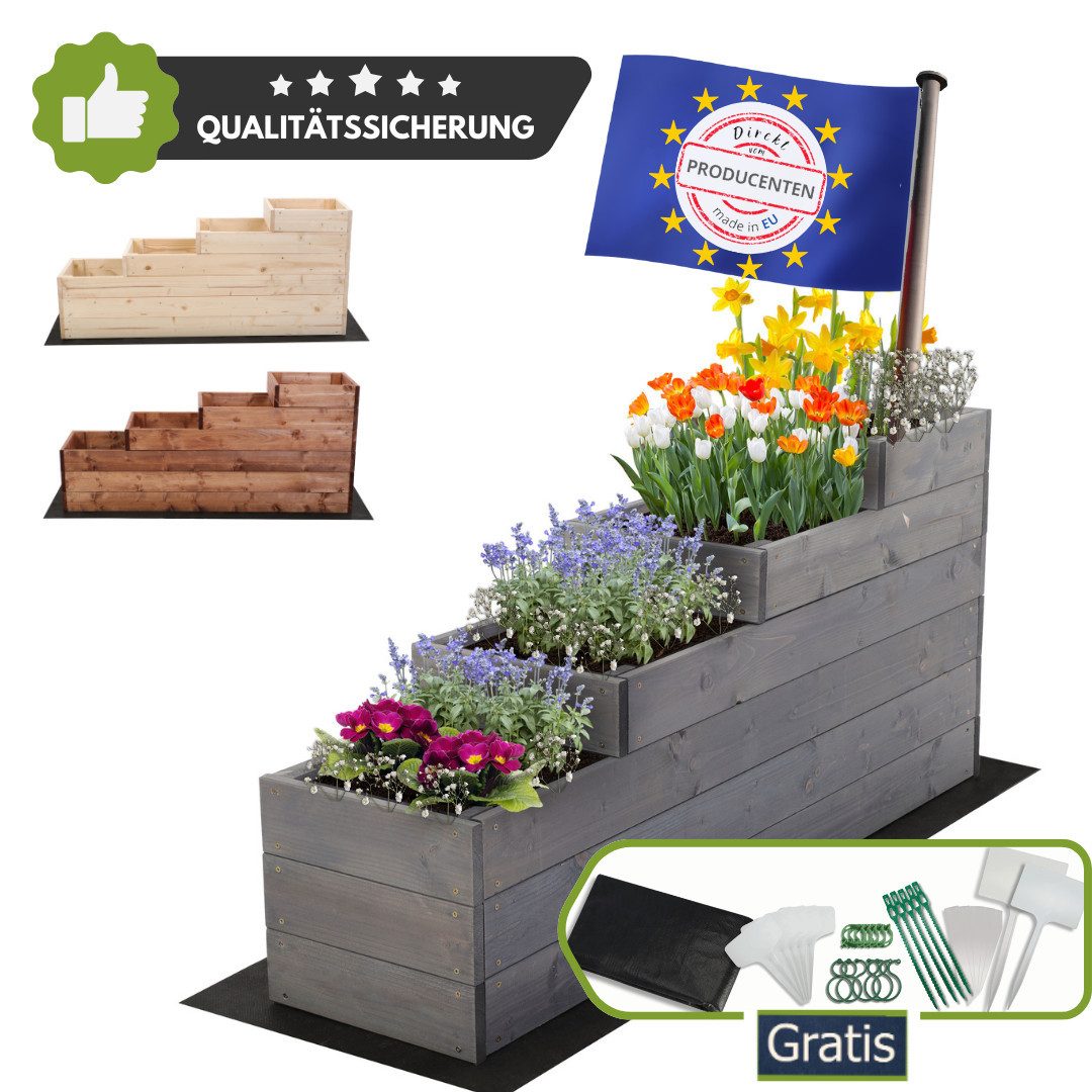 Thumbnail - Modo24 Hochbeet ZP07 Kräuterbeet Pflanzbeet Holz Stufen Treppe Höhe 54 cm (FSC-Holz Gartenbeet Holz Garten viele Größen ...