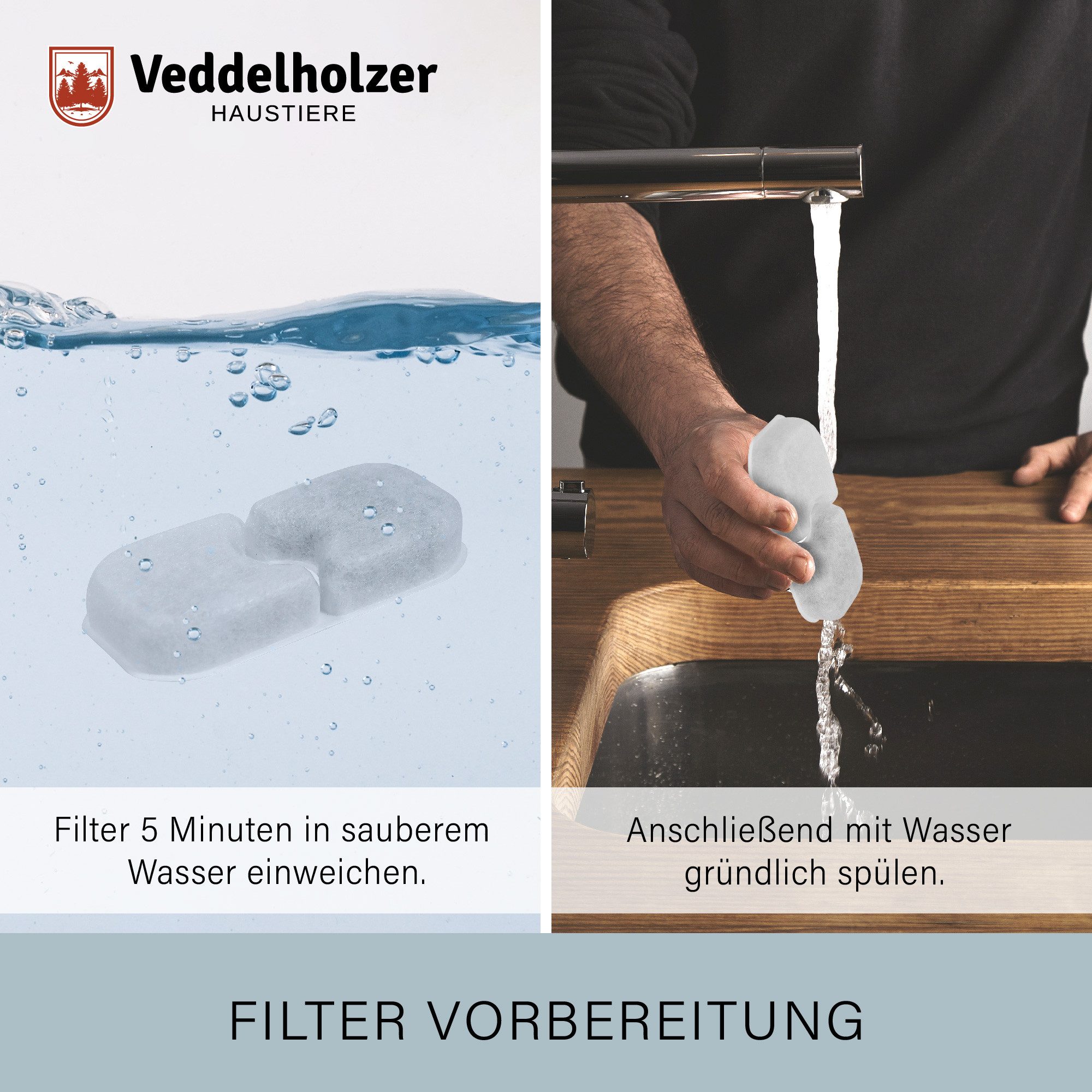 Veddelholzer Aktivkohlefilter 6 Stück Katzenbrunnen Filter + 3 Stück Ersatz Schwämme, Zubehör für Original Filter für alle Veddelholzer Katzenbrunnen Modelle, 4 Fach Filtration für sauberes Wasser