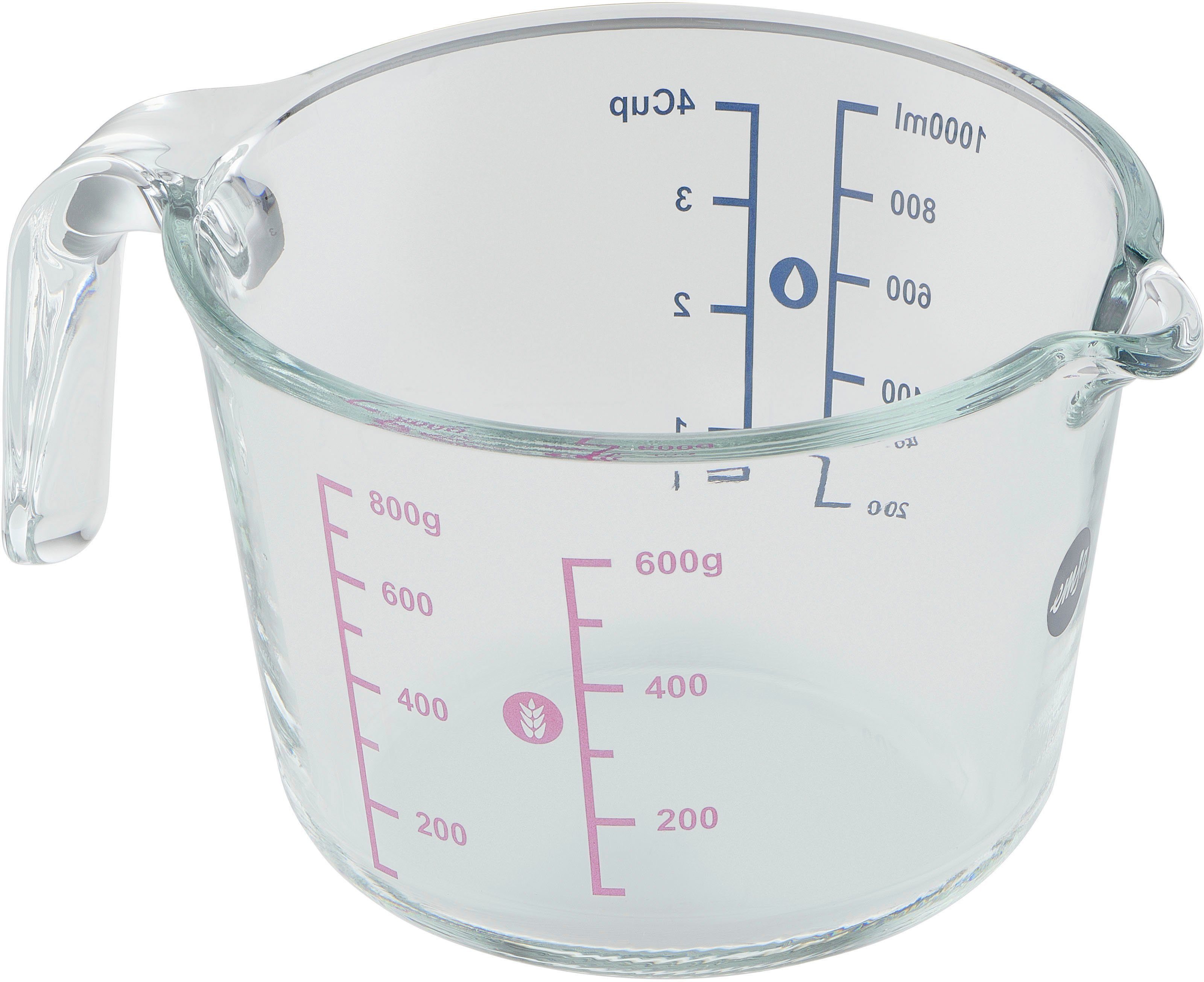 Emsa Мерные стаканы Prep&Bake, Glas, (1-St), doppelte Skalierung f. feste & flüssige Zutaten, Ausgießlippe