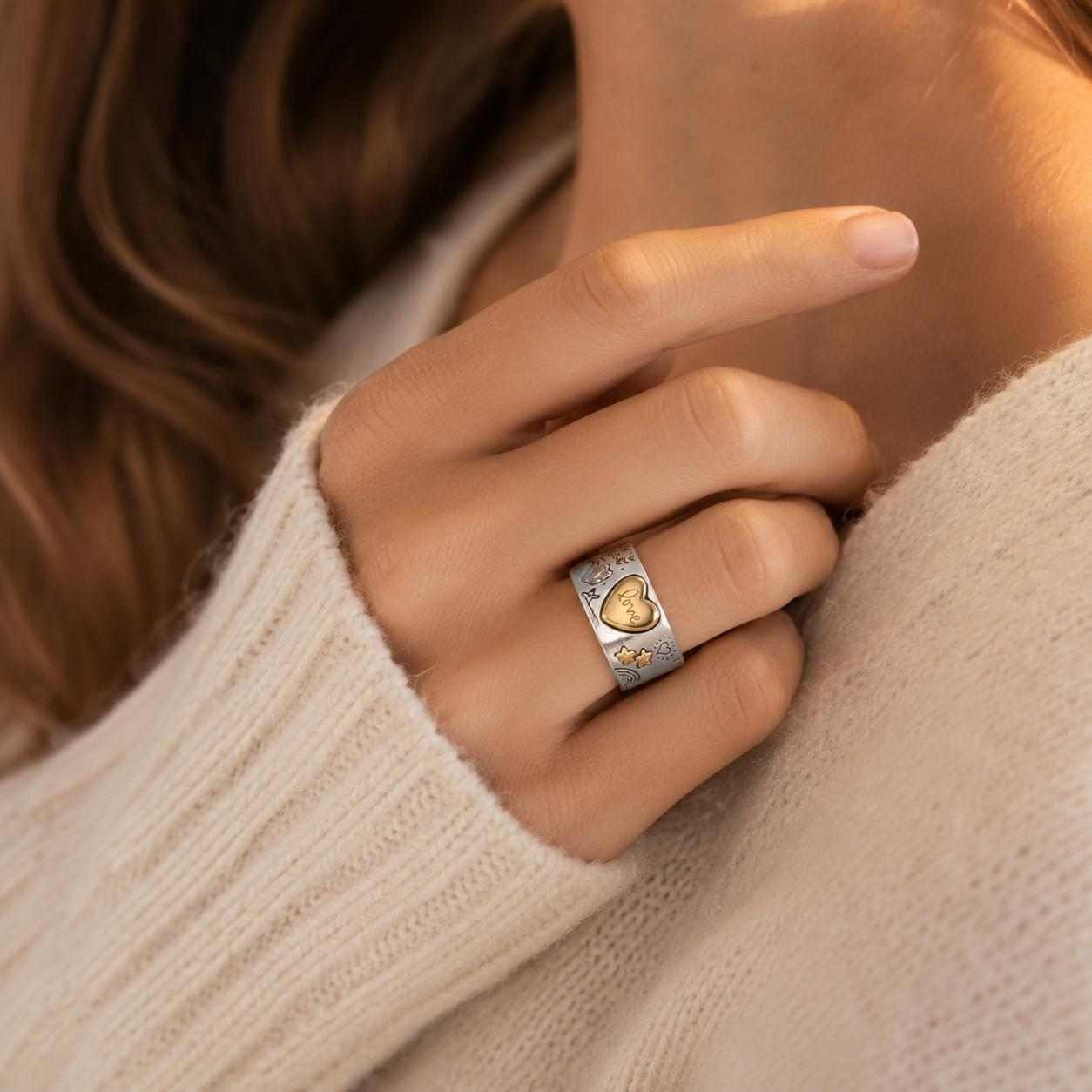 Taffstyle Fingerring Damen Ring Edelstahl Herz Lebensbaum Pferd Statementring Silber Gold (Breiter Edelstahlring mit Herz, Lebensbaum und Pferdemotiv – symbolis – Bild 2 von 4