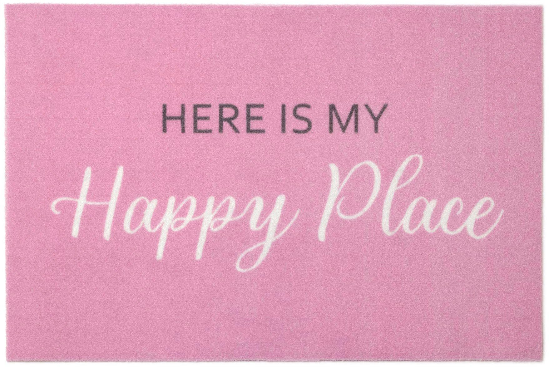 Fußmatte VELVET - HAPPY PLACE, Primaflor-Ideen in Textil, rechteckig, Höhe: 5 mm, Schmutzfangmatte, Motiv mit Spruch, rutschhemmend, waschbar | Fußmatten