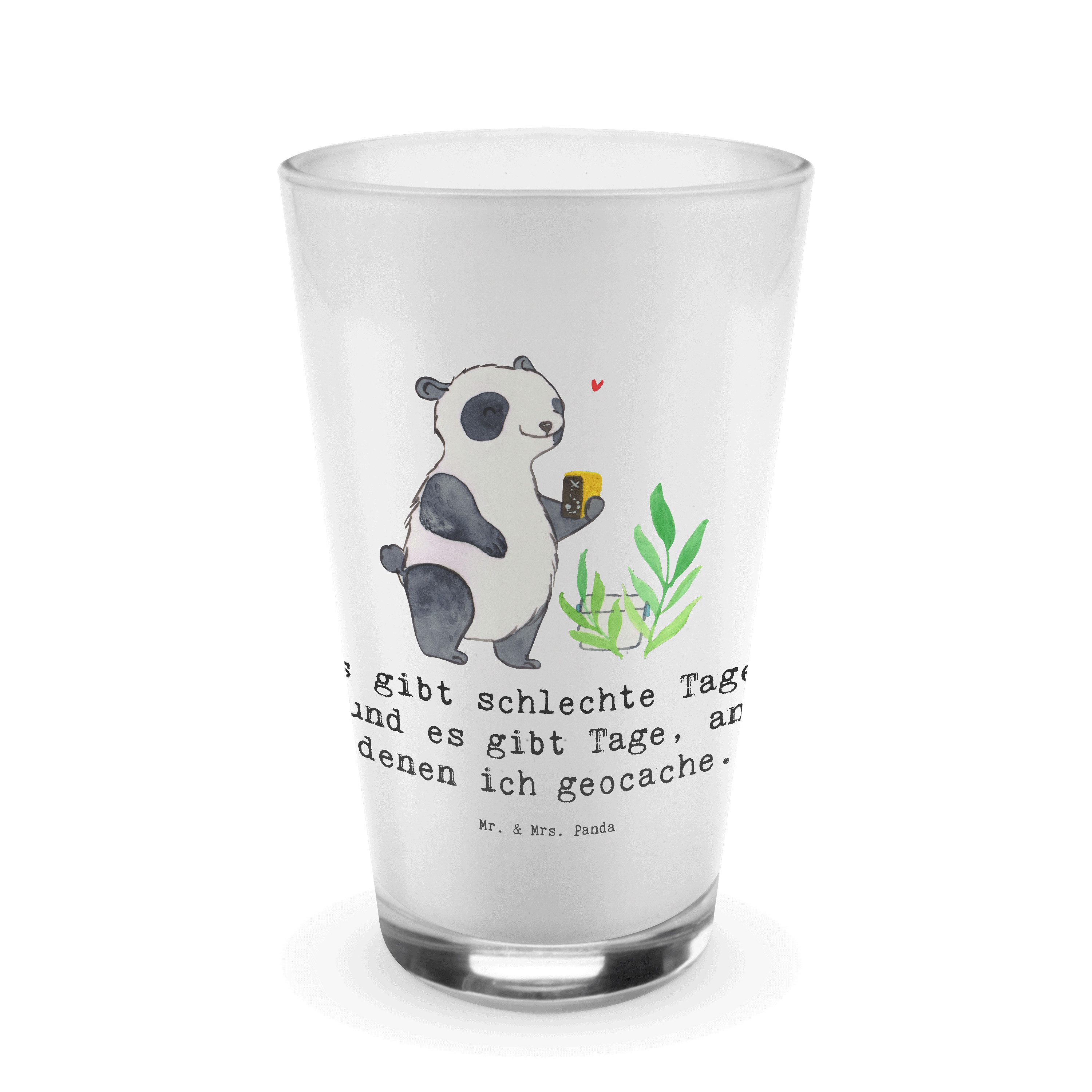 Mr. & Mrs. Panda Glas Panda Geocaching - Transparent - Geschenk, Sport, GPS Schnitzeljagd, Premium Glas, Edles Matt-Design