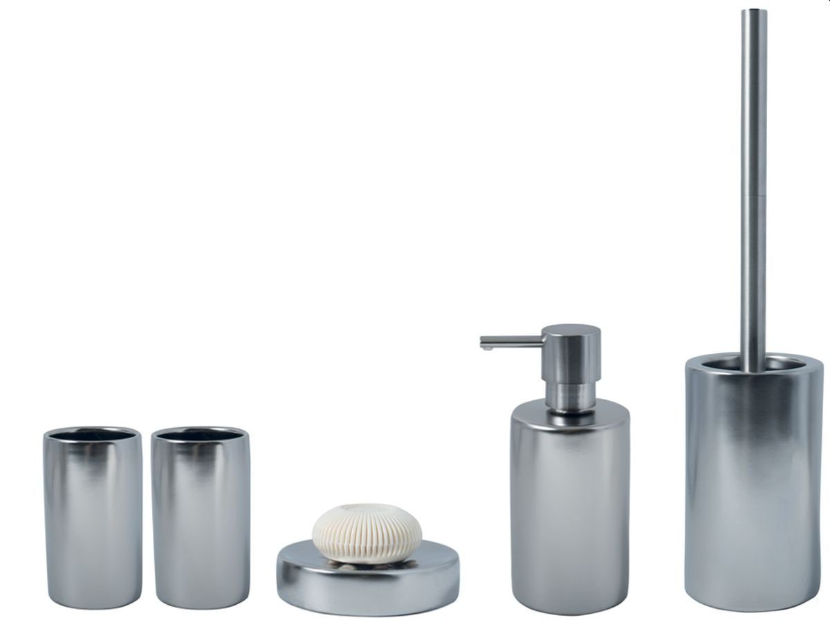 spirella Badaccessoires-Sets TUBE Exclusive, exklusiv festliches Finish,  Ausführung silber matt, Komplett-Set, 5 tlg., 5-tlg., Zubehör-Set aus  hochwertiger Keramik | Spülmittelspender