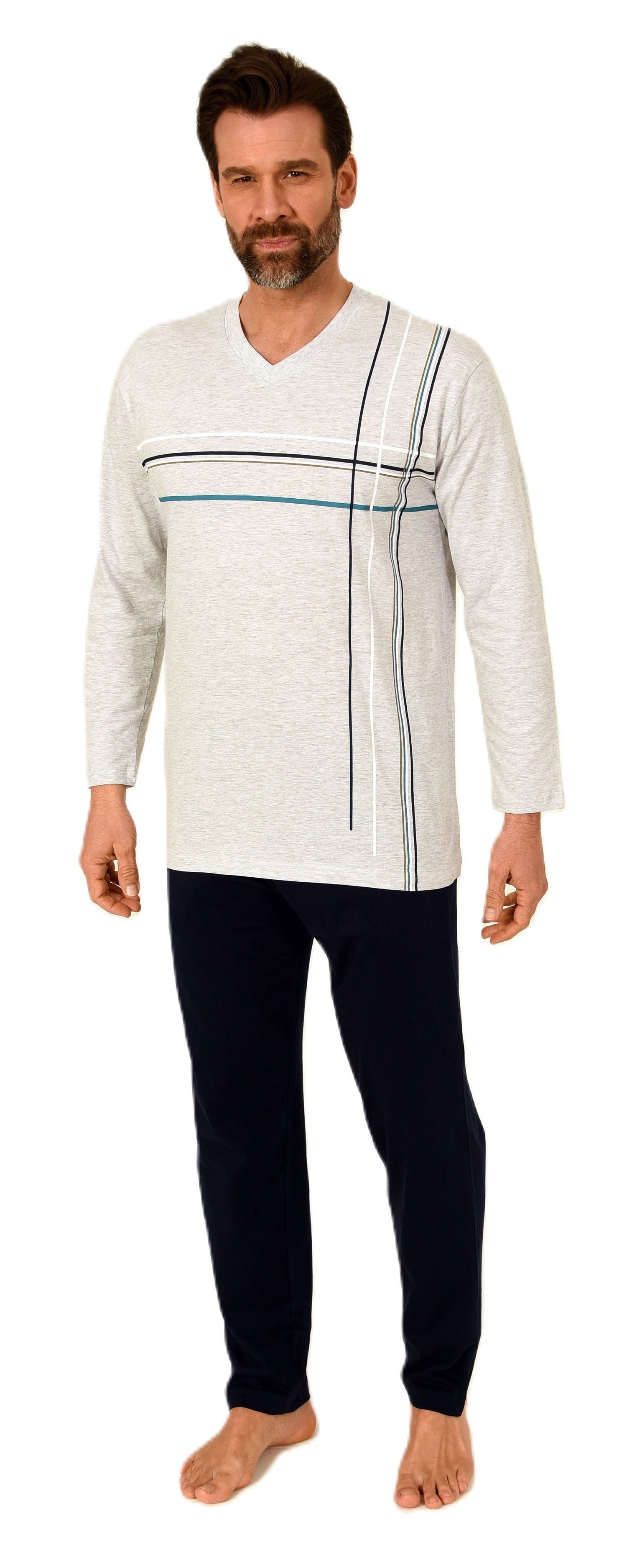 Normann Pyjama Herren Schlafanzug langarm Pyjama mit Frontprint - auch in Ü günstig online kaufen