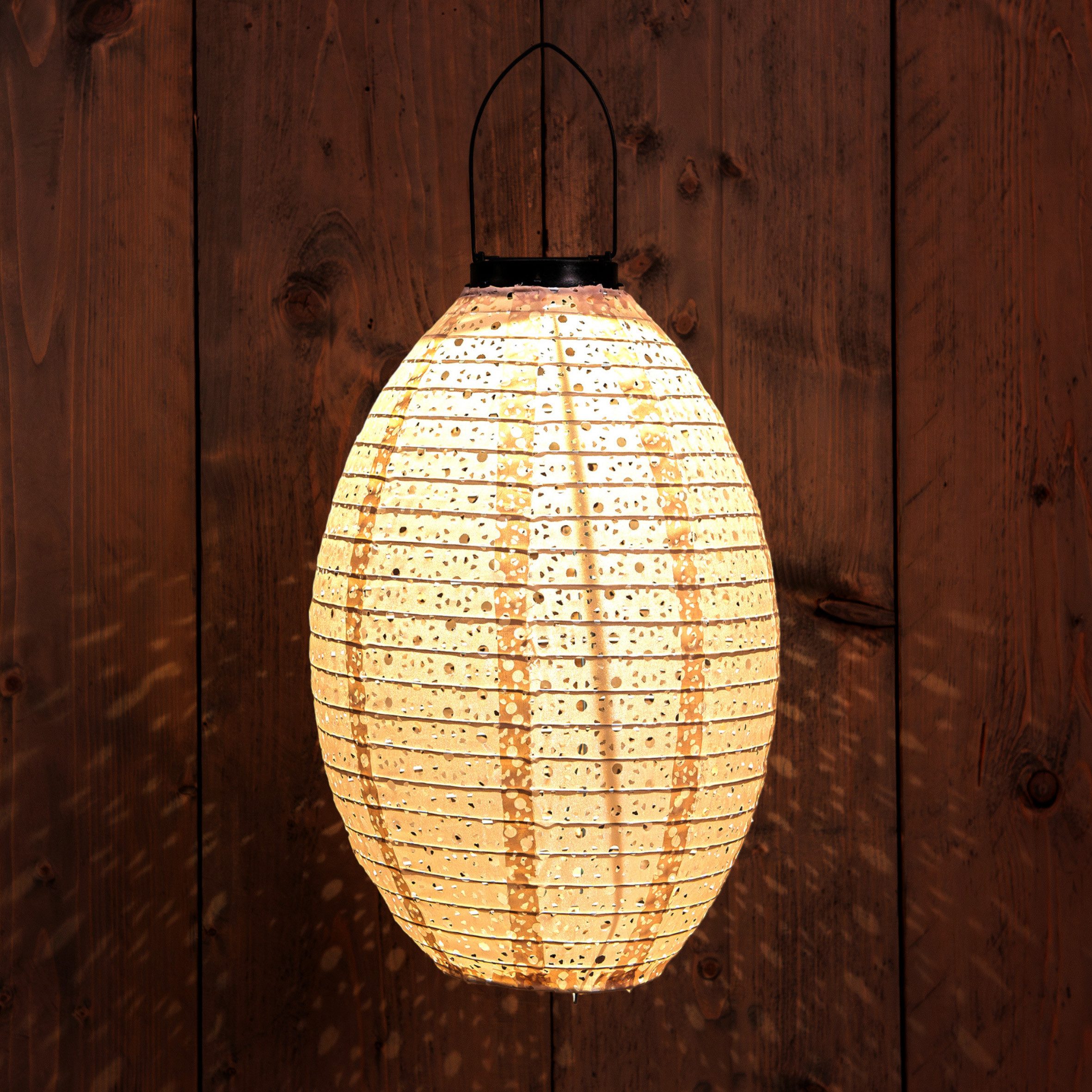 Spetebo LED Lampion Solar Textil Laterne Garten Deko Beleuchtung, Einschaltautomatik, LED fest integriert, warm weiß, Solar betrieben