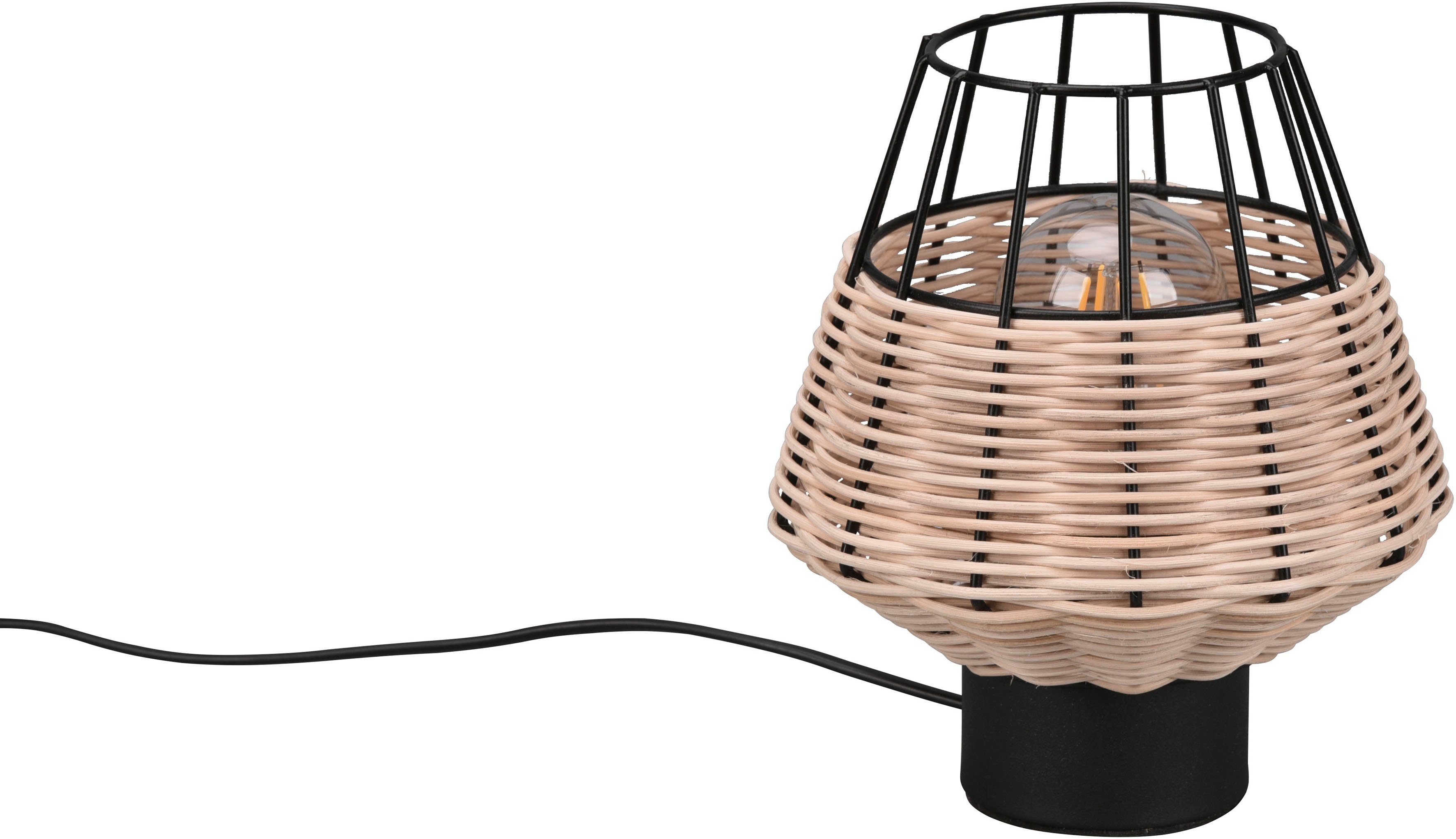 Reality Leuchten Schreibtischlampe Borka, Ein-/Ausschalter, ohne Leuchtmittel, warmweiß - kaltweiß, Boho Tischleuchte aus Rattan exkl 1xE27 max 40W, Schnurschalter Ø 17cm