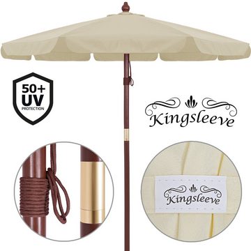 Kingsleeve Sonnenschirm, 330 cm Robuster Mast aus Holz UV Schutz 50+ Wasserabweisend Leichtgängiges Seilzugsystem Windöffnung für stabilen Stand Marktschirm Gartenschirm Balkonschirm