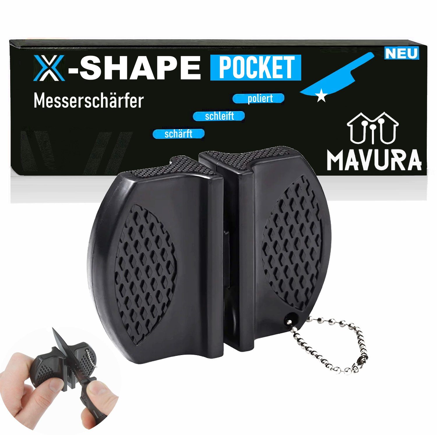 MAVURA Messerschärfer X-SHAPE POCKET Messerschärfer Messerschleifgerät Profi Messer Schärfen, Edge Sharper X-SHAPER