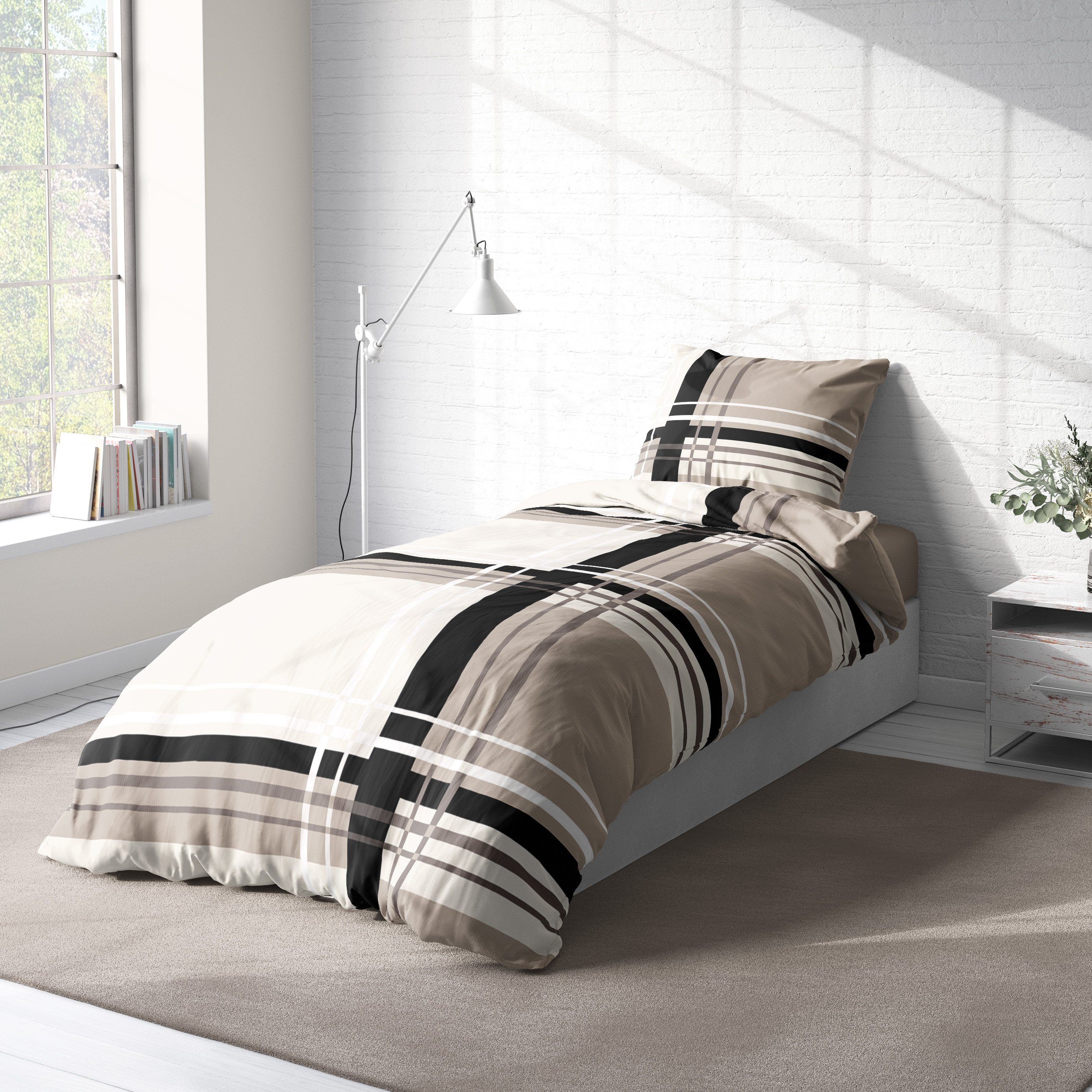 One Home Bettwäsche Adzo, Microfaser, 2 teilig, grafisch und gestreift, modern Normalgröße