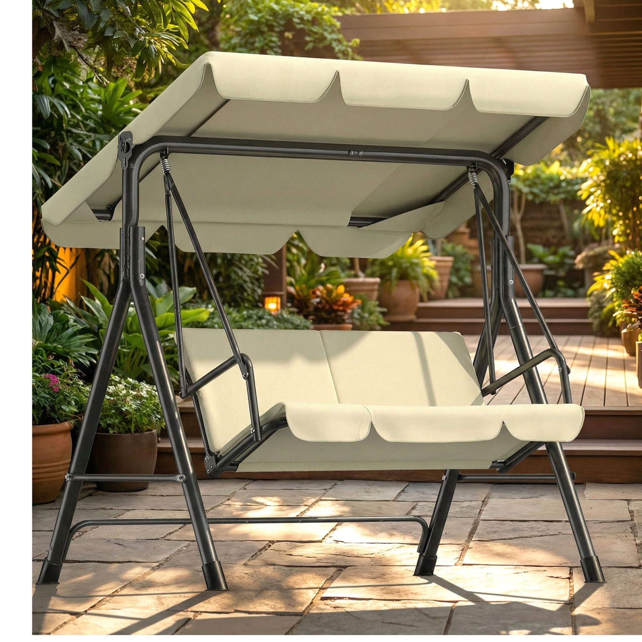 Huracan Hollywoodschaukel 3-Sitzer, Gartenschaukel mit Verstellbarem Sonnendach, 3-Sitzer, 175.5*110*152cm, UV-Schutz Wetterfest, Schaukelbank 220kg Belastbar