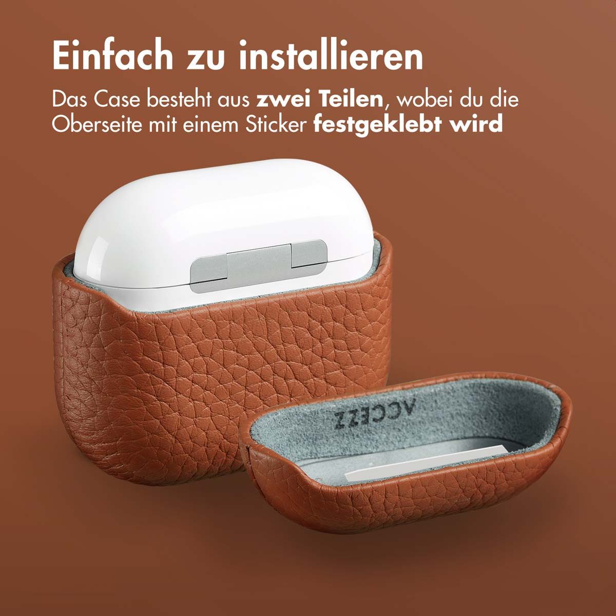 Accezz Kopfhörer-Schutzhülle Accezz Echtleder Case Apple AirPods 5 / 4 - Cognac – Bild 5 von 5
