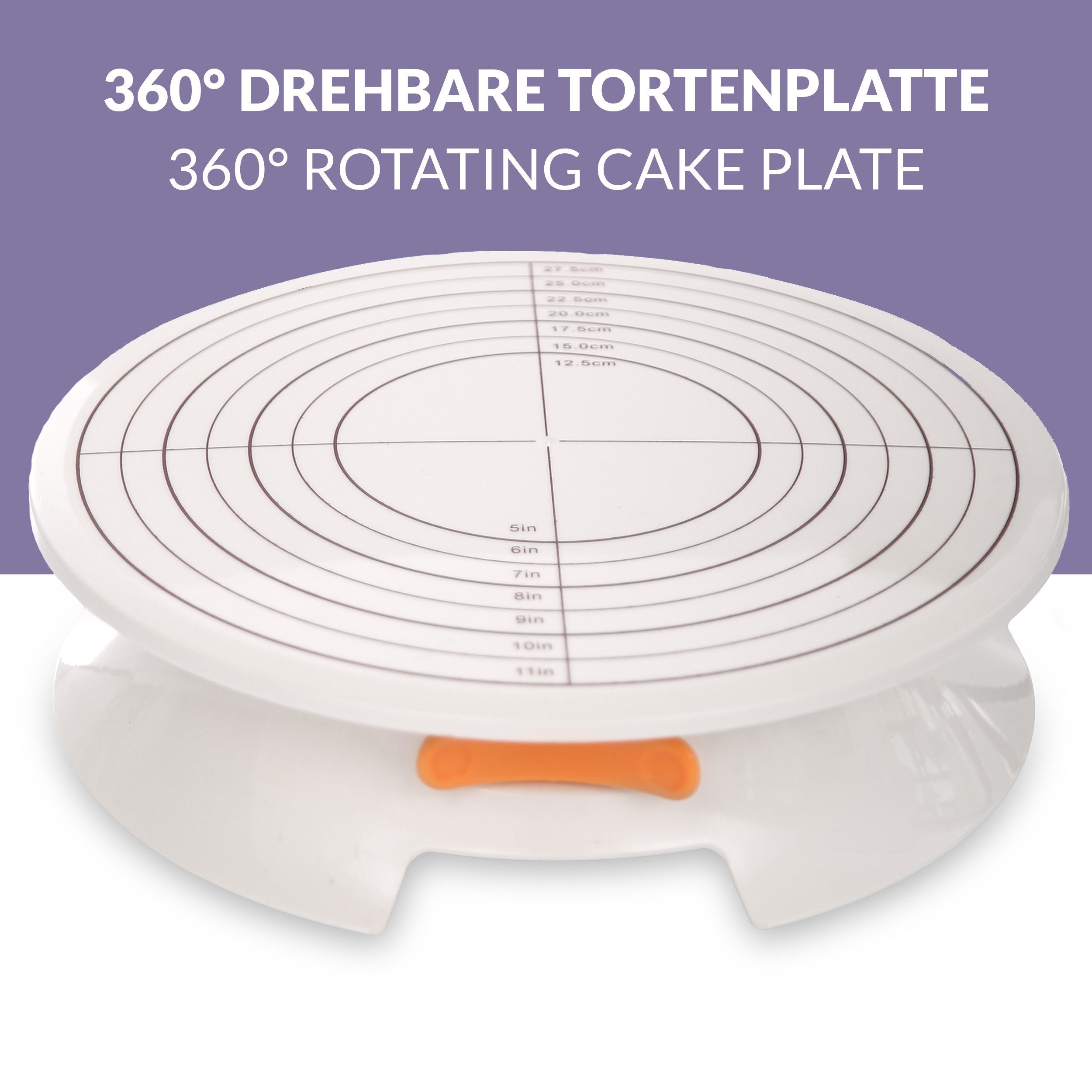Praknu Tortenplatte Tortenplatte Drehbar Set 5 - teilig - 30cm Drehteller - rutschfest, Plastik-Edelstahl, (Set), 5-teilig - 30cm Drehteller - rutschfest - Zum Dekorieren und Verzieren